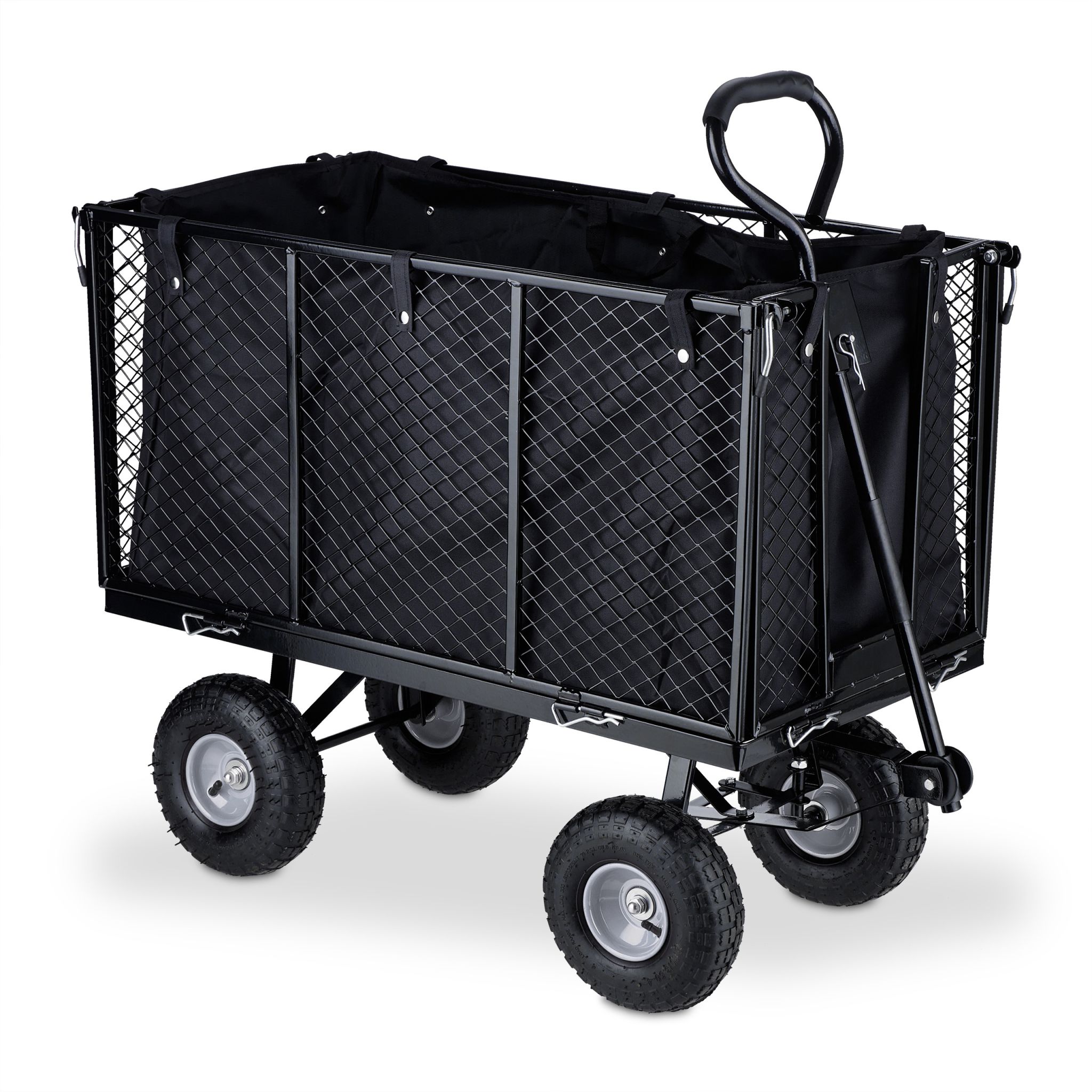Hoher Handwagen für den Garten Schwarz-Silber von Relaxdays