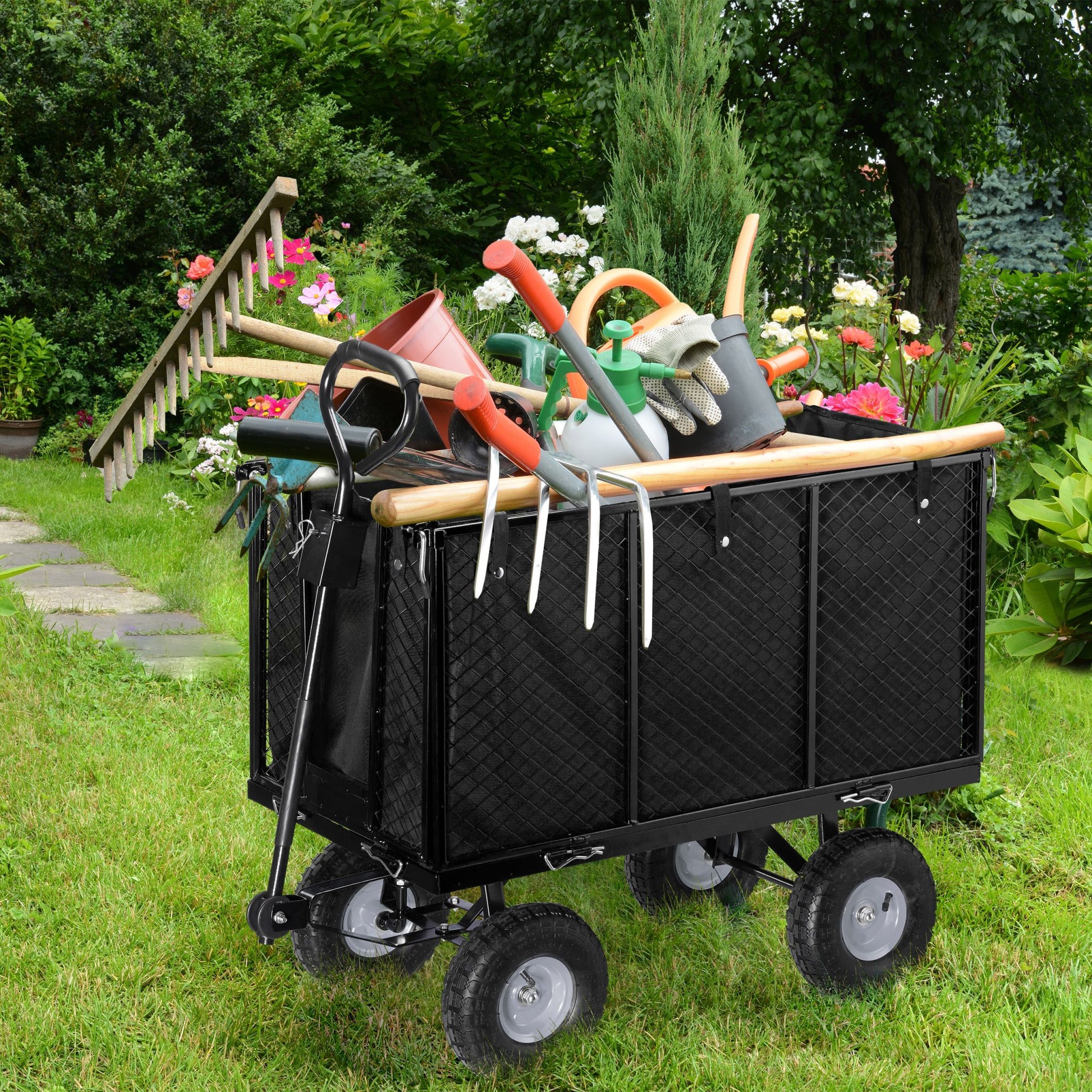 Hoher Handwagen für den Garten Schwarz-Silber von Relaxdays