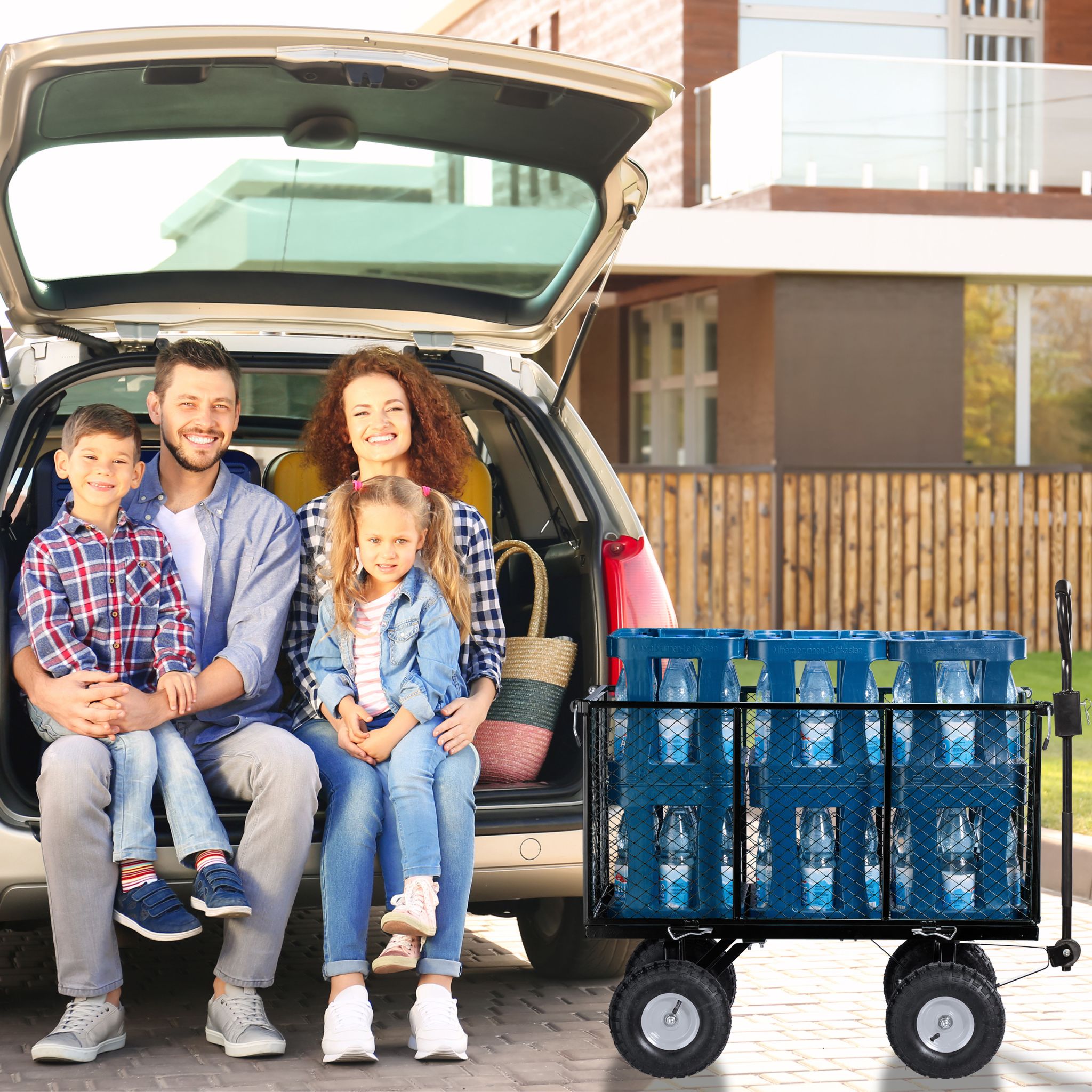 Hoher Handwagen für den Garten Schwarz-Silber von Relaxdays