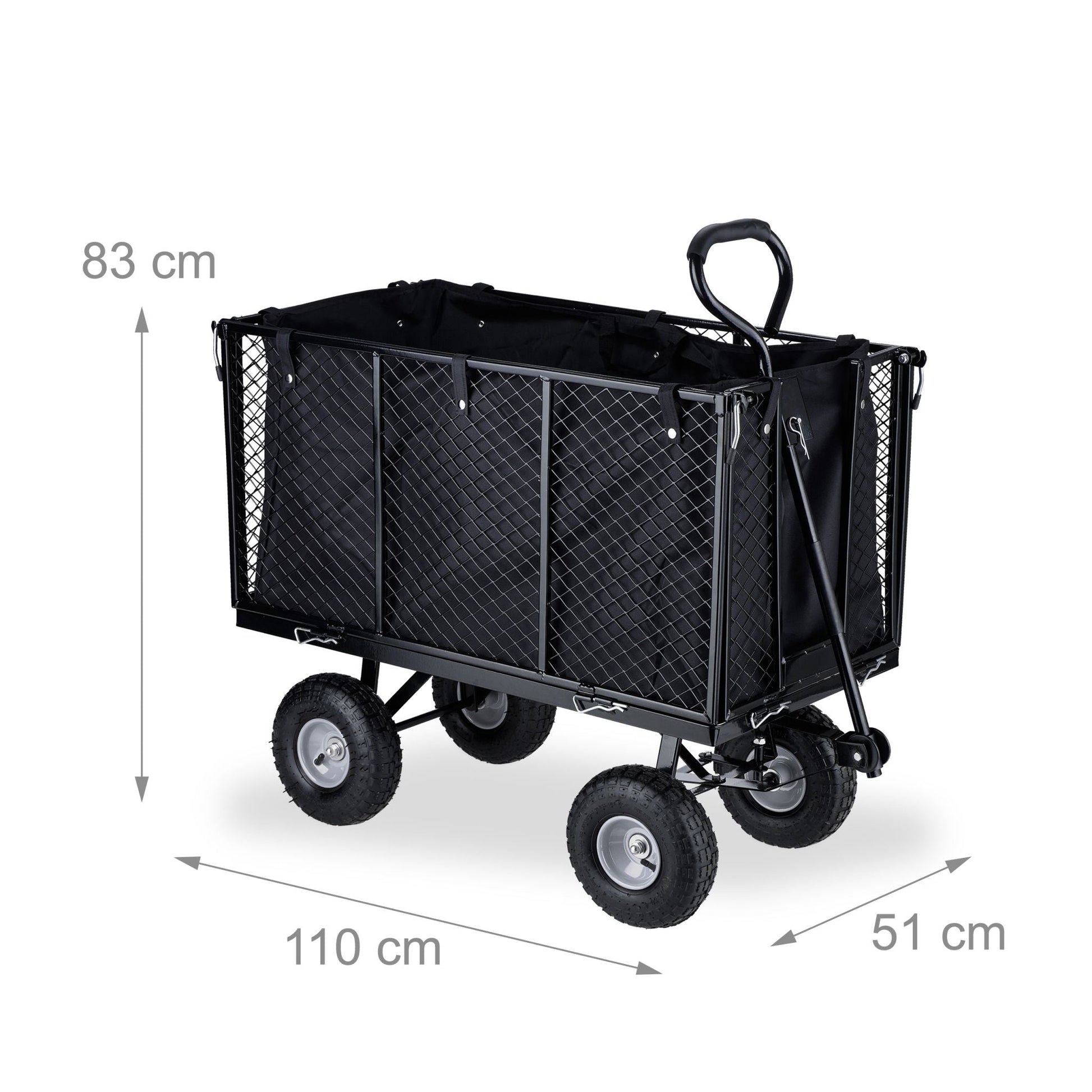 Hoher Handwagen für den Garten Schwarz-Silber von Relaxdays