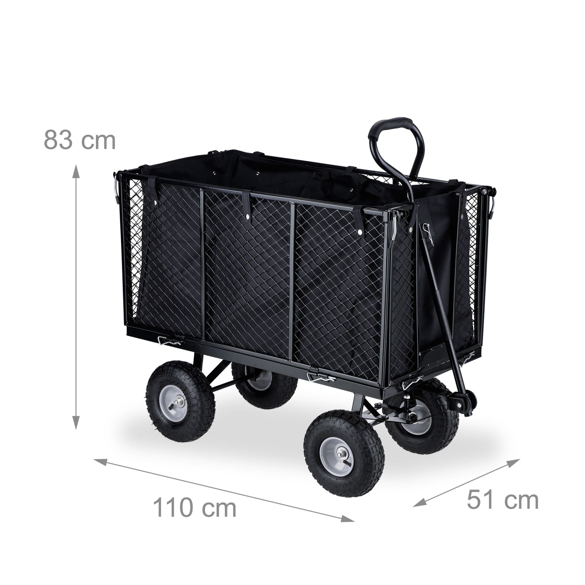 Hoher Handwagen für den Garten Schwarz-Silber von Relaxdays