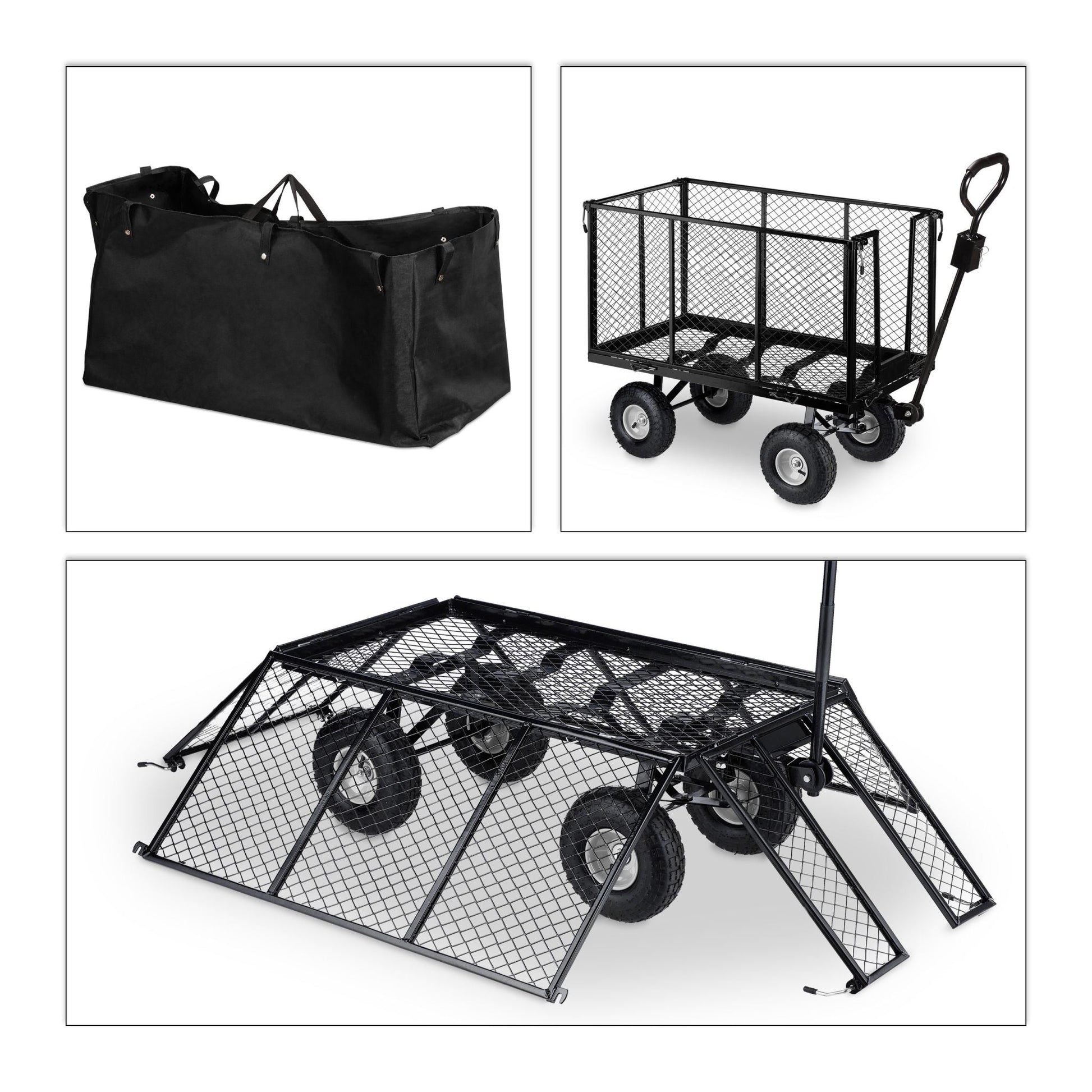 Hoher Handwagen für den Garten Schwarz-Silber von Relaxdays