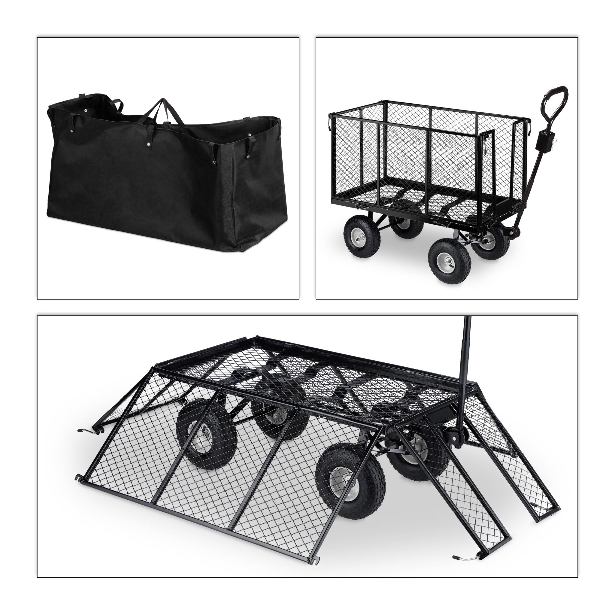 Hoher Handwagen für den Garten Schwarz-Silber von Relaxdays