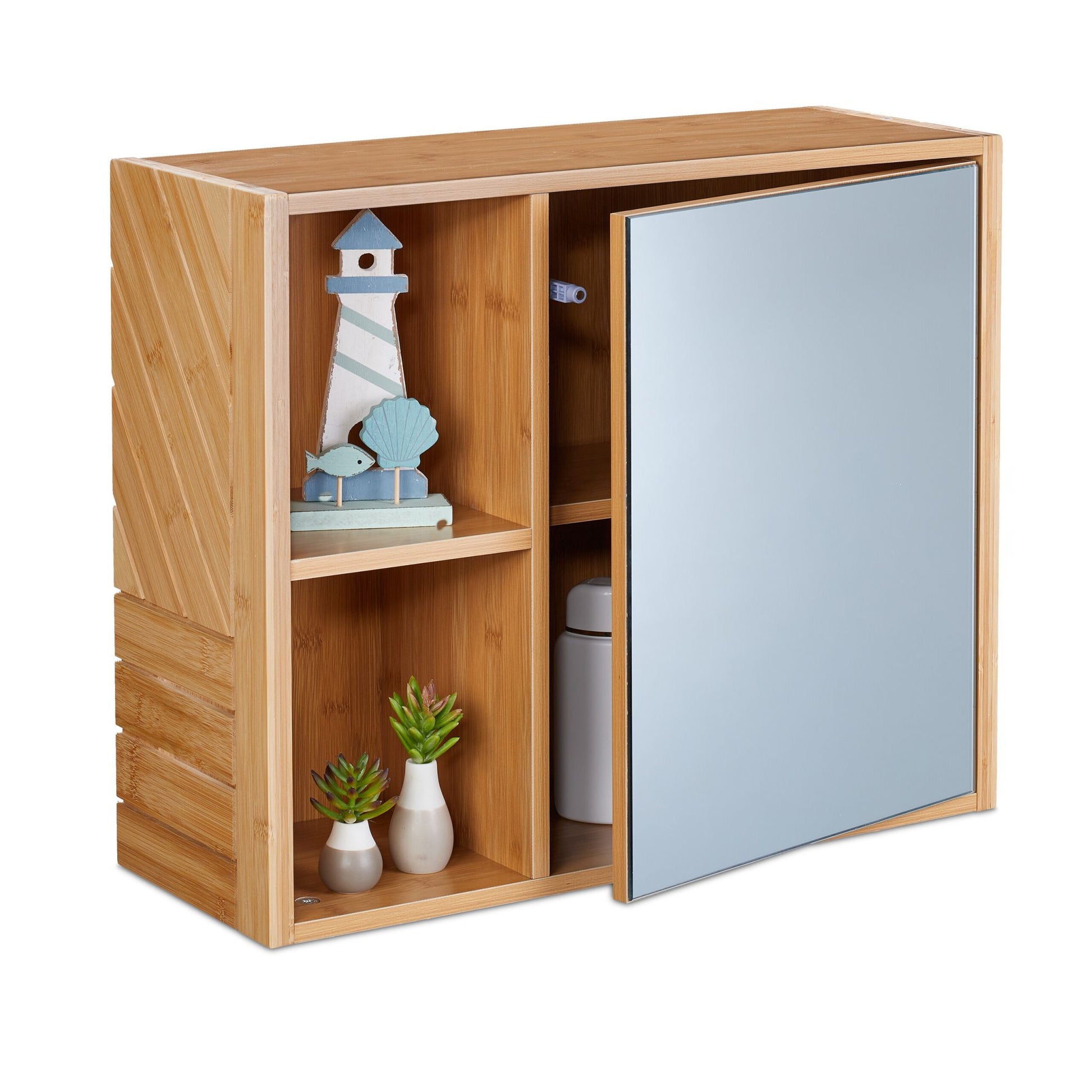 Spiegelschrank mit Regalfächern Hellbraun von Relaxdays