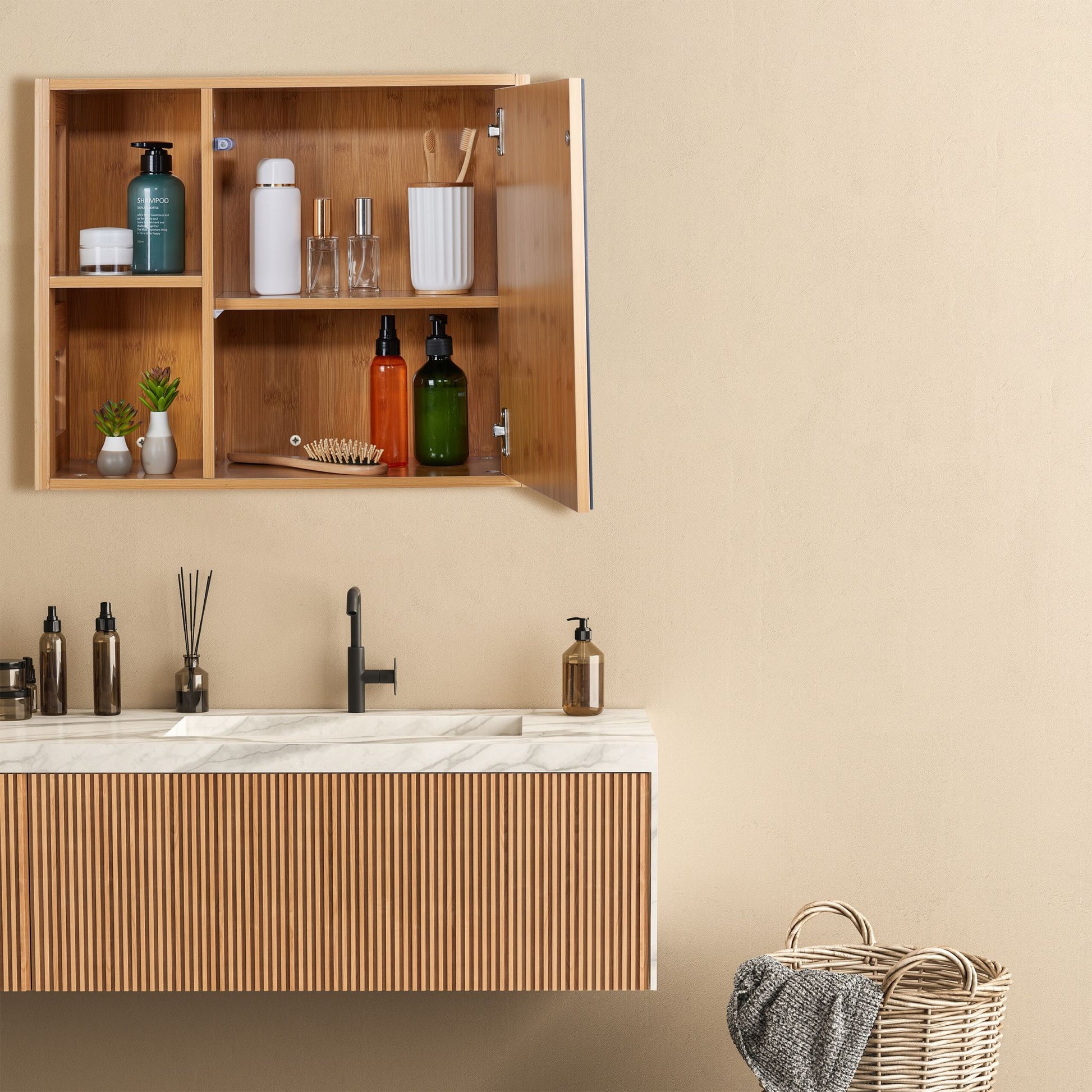 Spiegelschrank mit Regalfächern Hellbraun von Relaxdays