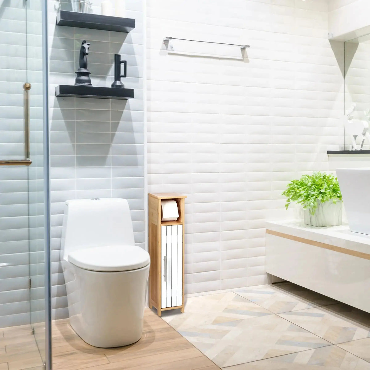 Toilettenpapierhalter stehend Holzoptik Weiss-Hellbraun von Relaxdays