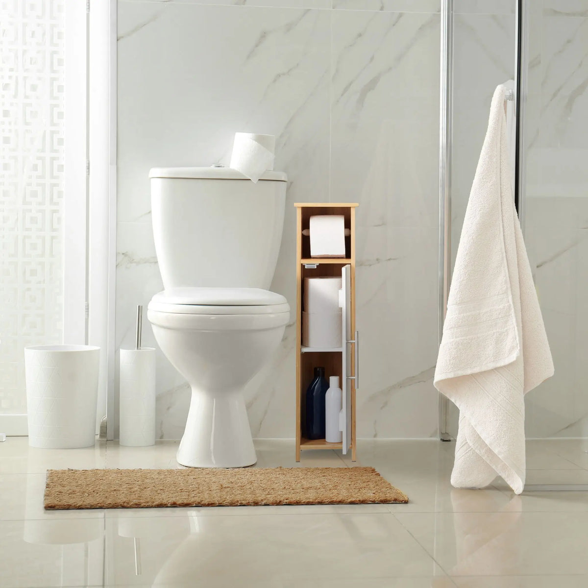 Toilettenpapierhalter stehend Holzoptik Weiss-Hellbraun von Relaxdays