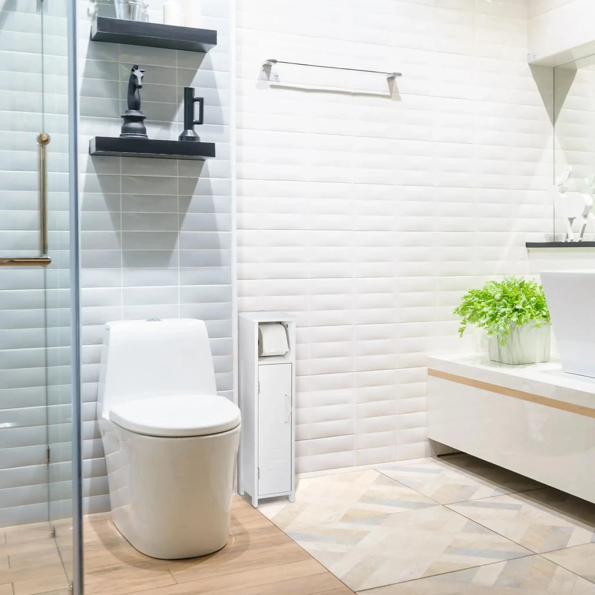 Stehender Toilettenpapierhalter in Weiss Weiss von Relaxdays