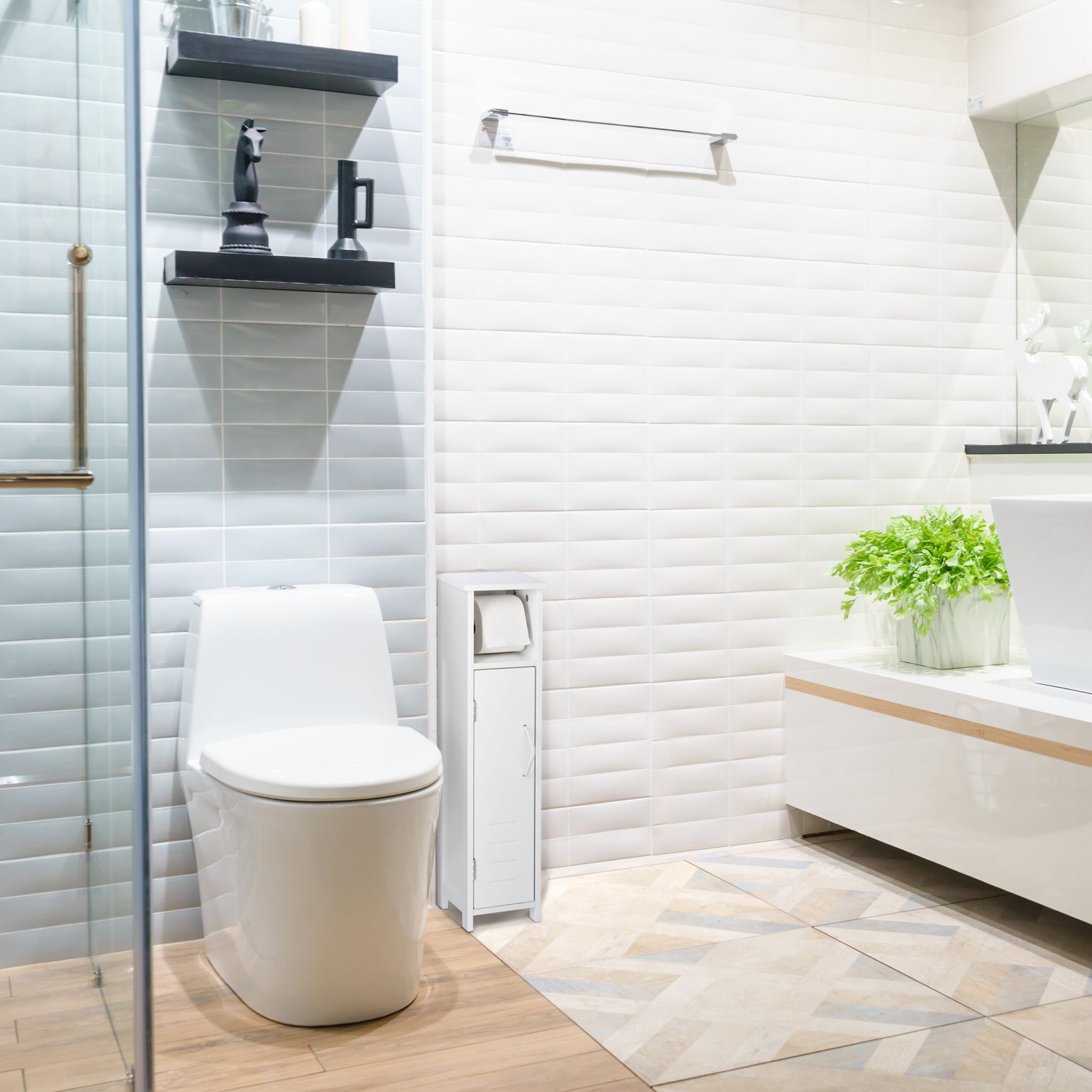 Stehender Toilettenpapierhalter in Weiss Weiss von Relaxdays