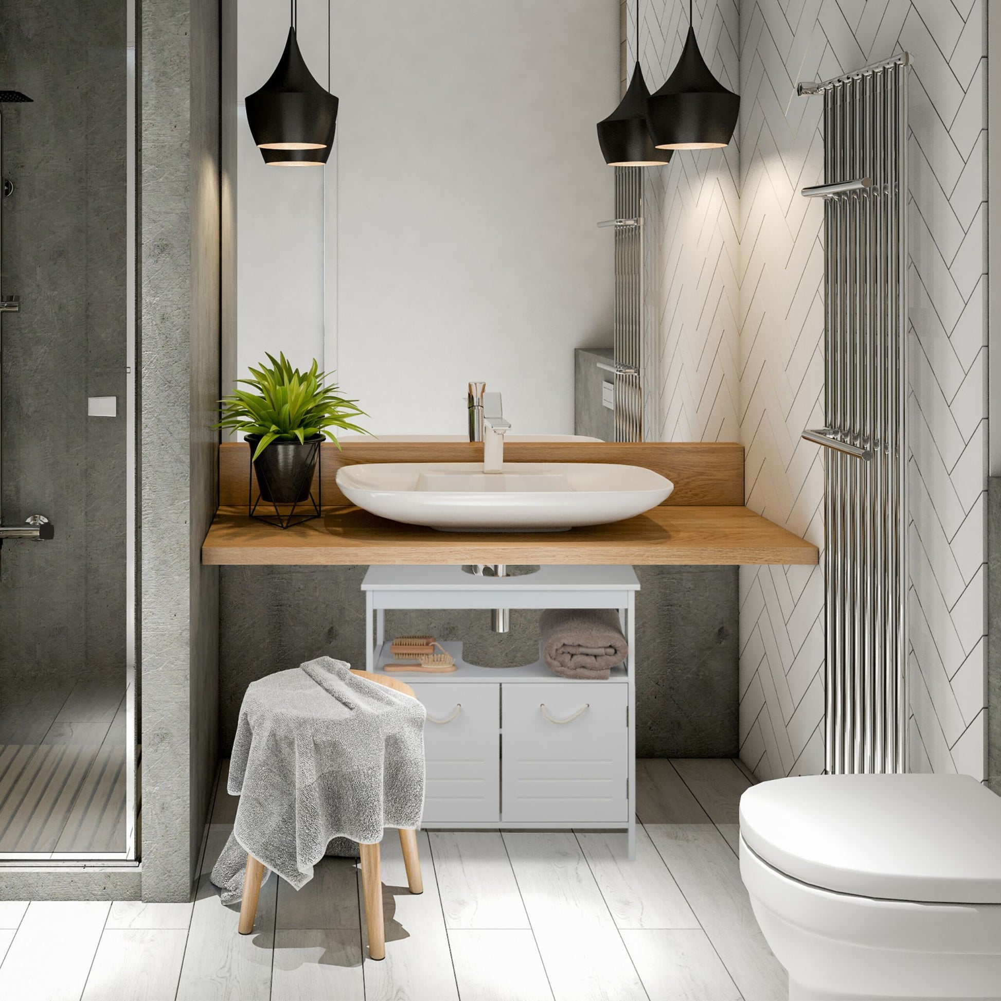 Waschbeckenunterschrank mit Seilgriffen Weiss von Relaxdays