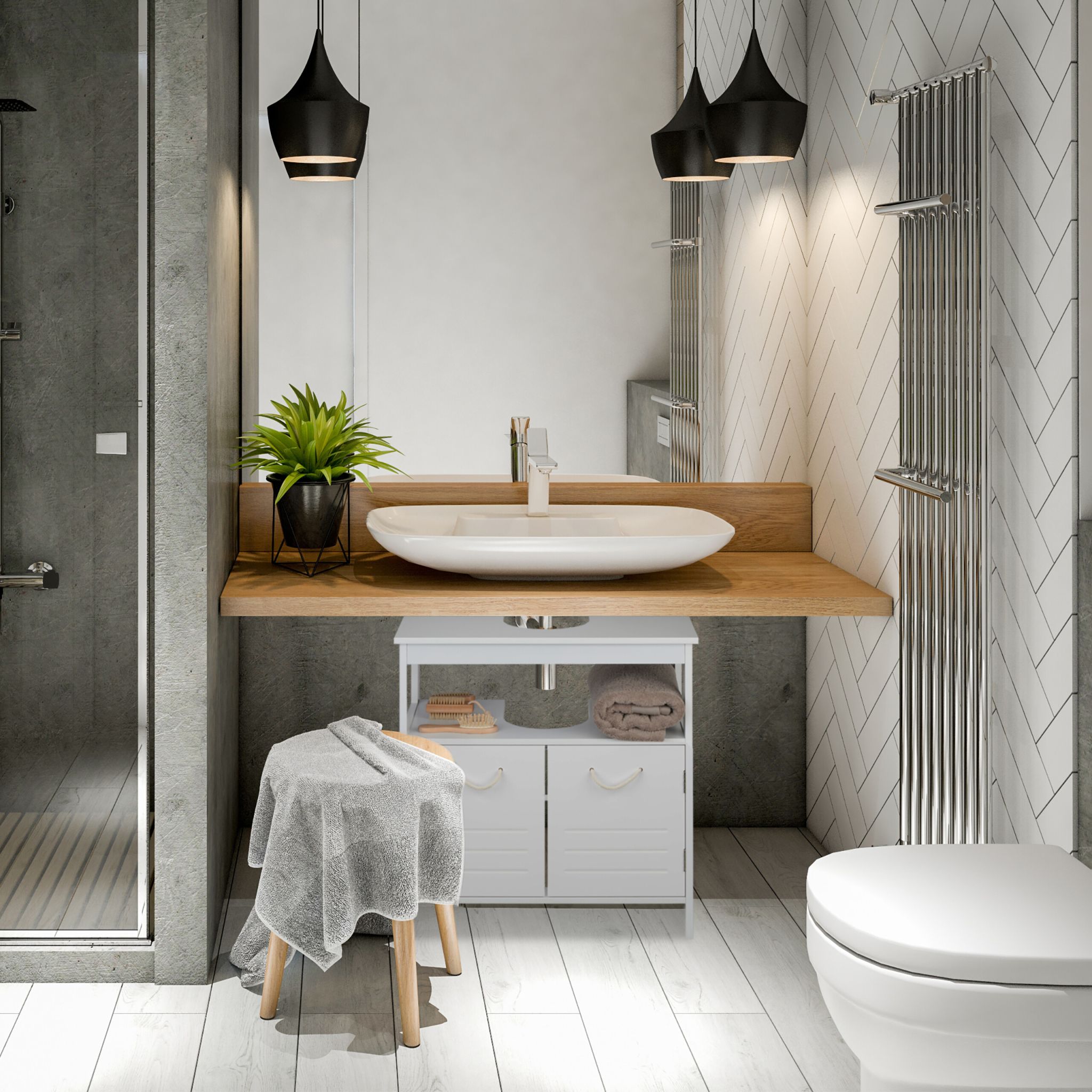 Waschbeckenunterschrank mit Seilgriffen Weiss von Relaxdays