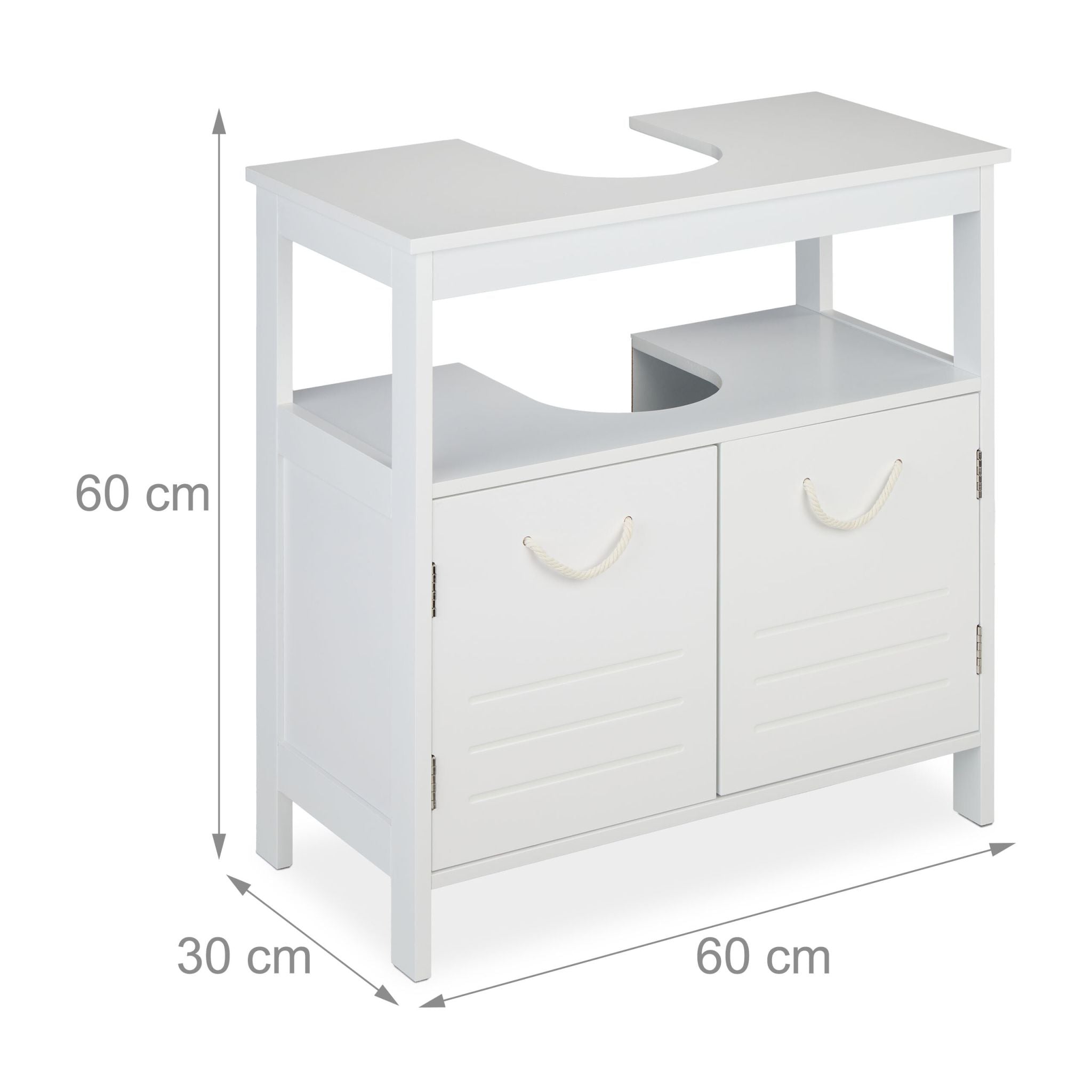 Waschbeckenunterschrank mit Seilgriffen Weiss von Relaxdays