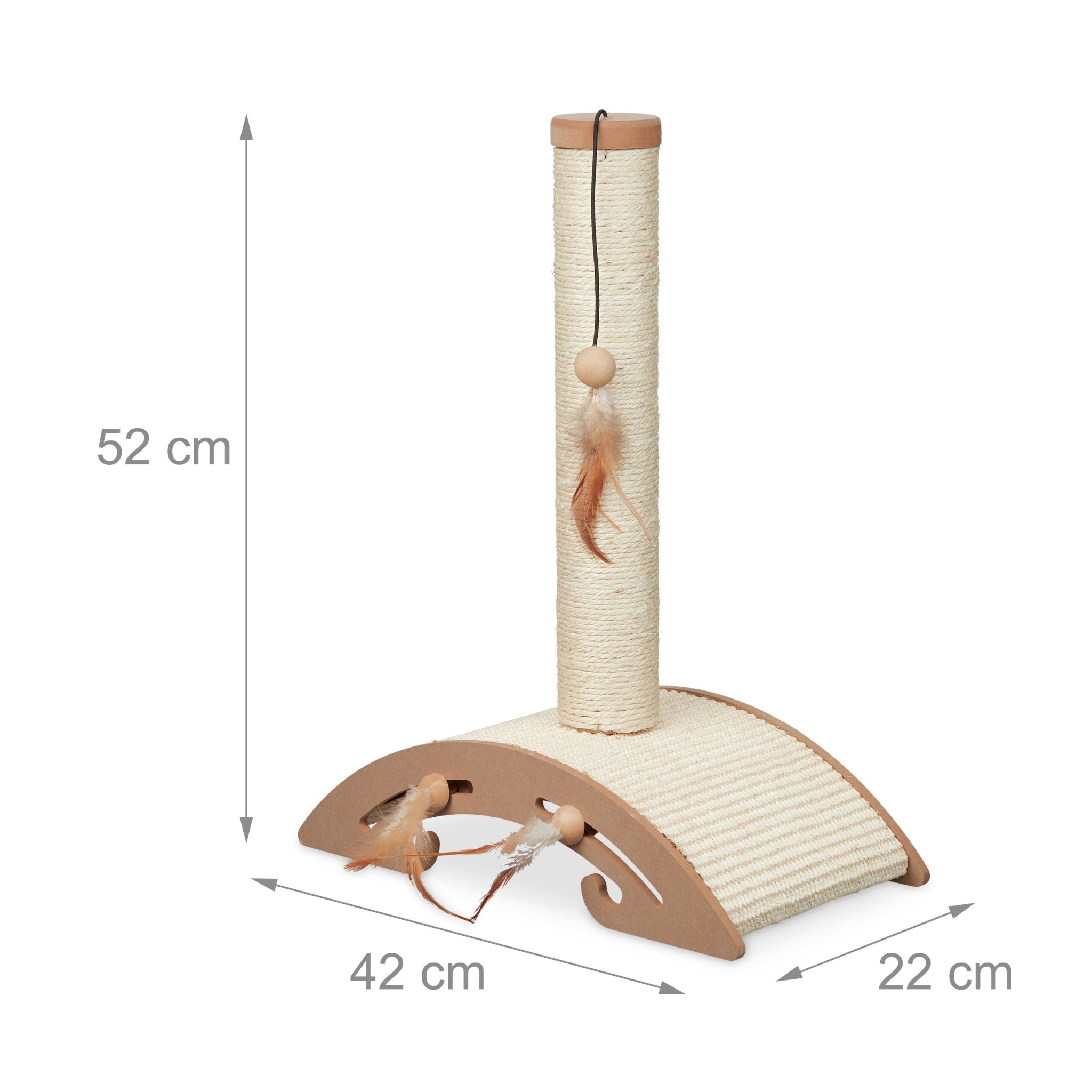Kratzsäule mit Kratzbrett & Spielzeug Braun-Creme von Relaxdays