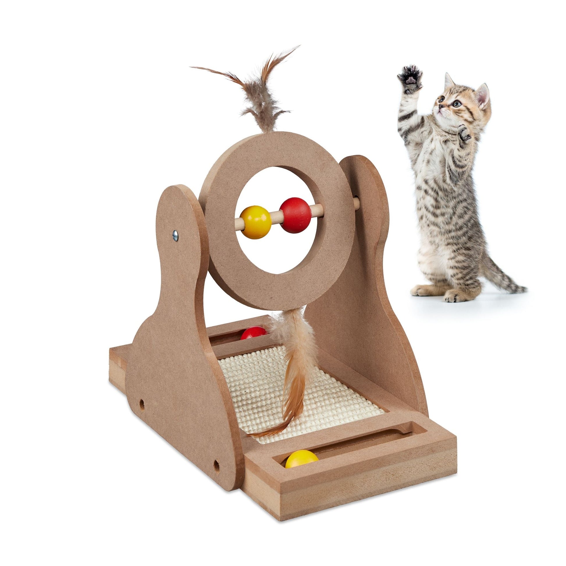 Katzen Kratzspielzeug mit Sisal-Teppich Gelb-Hellbraun-Rot von Relaxdays