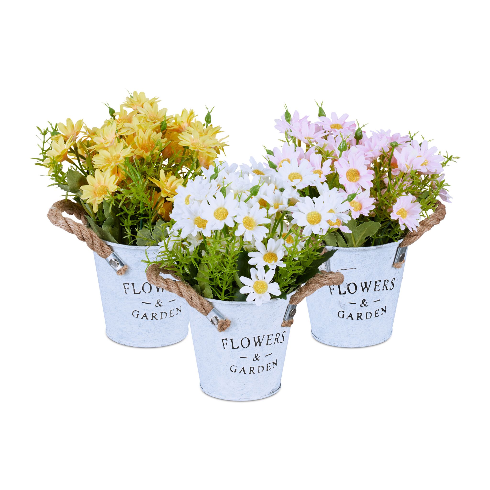 Kunstblumen Topf 40er-Set Weiss-Gelb-Rosa von Relaxdays