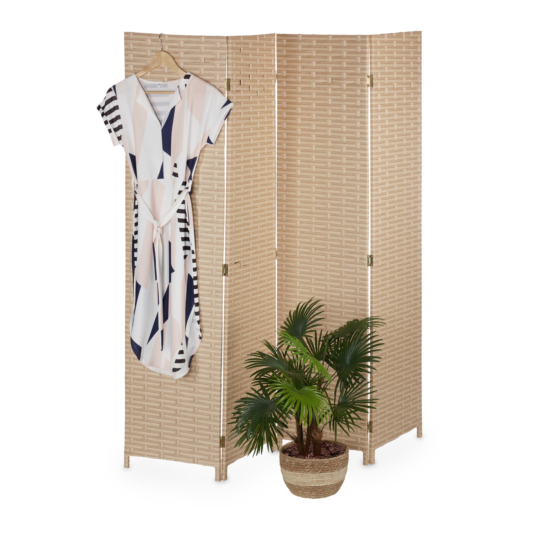 Paravent 170cm 4-teilig Hellbraun von Relaxdays