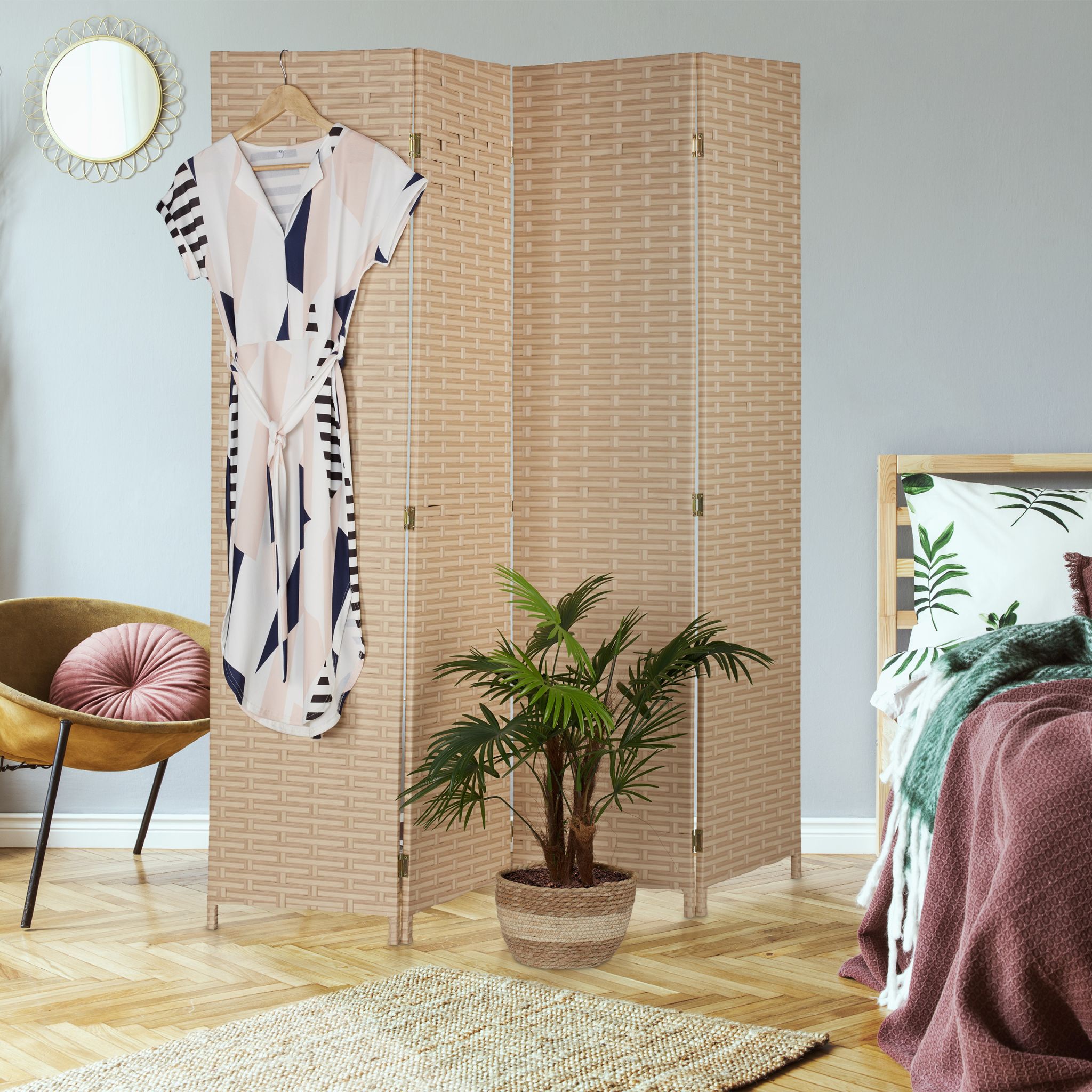 Paravent 170cm 4-teilig Hellbraun von Relaxdays