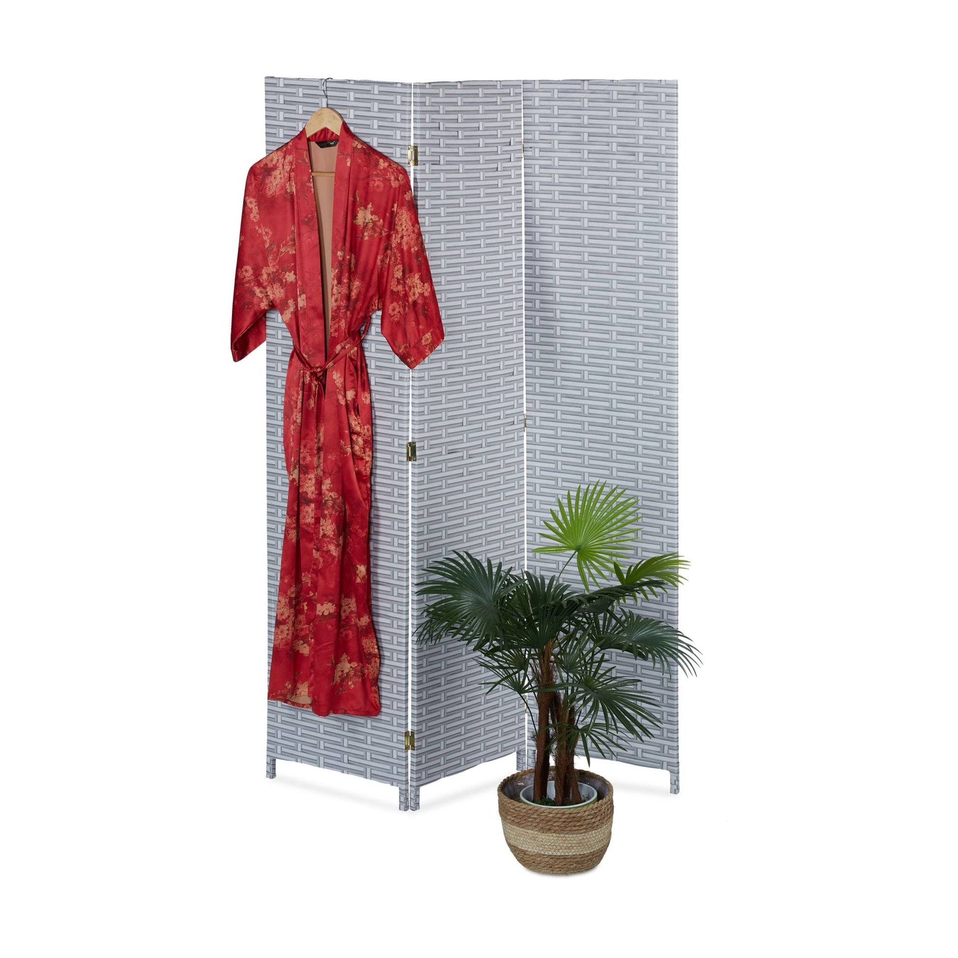 Paravent 170cm 3-teilig Weiss-Grau von Relaxdays