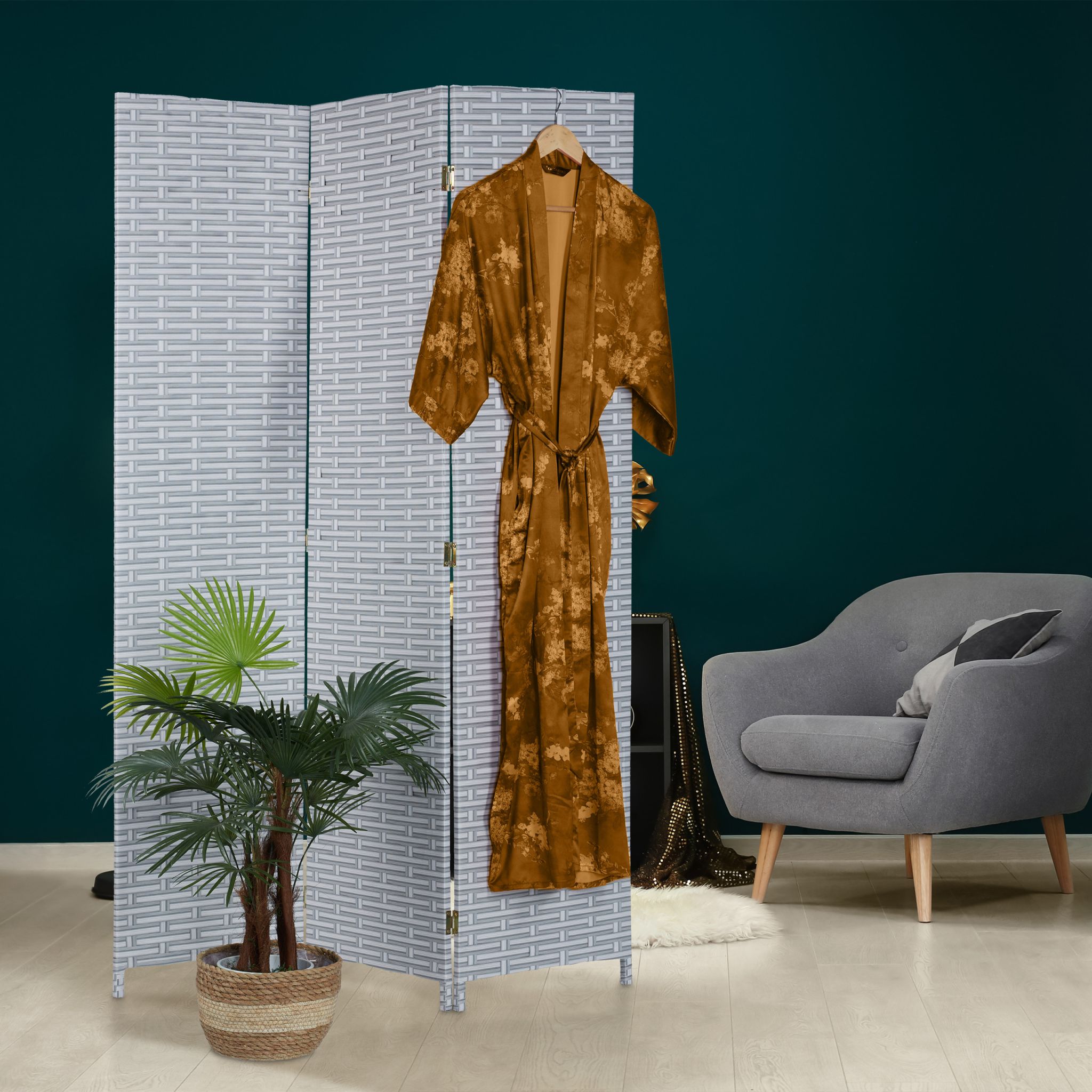 Paravent 170cm 3-teilig Weiss-Grau von Relaxdays