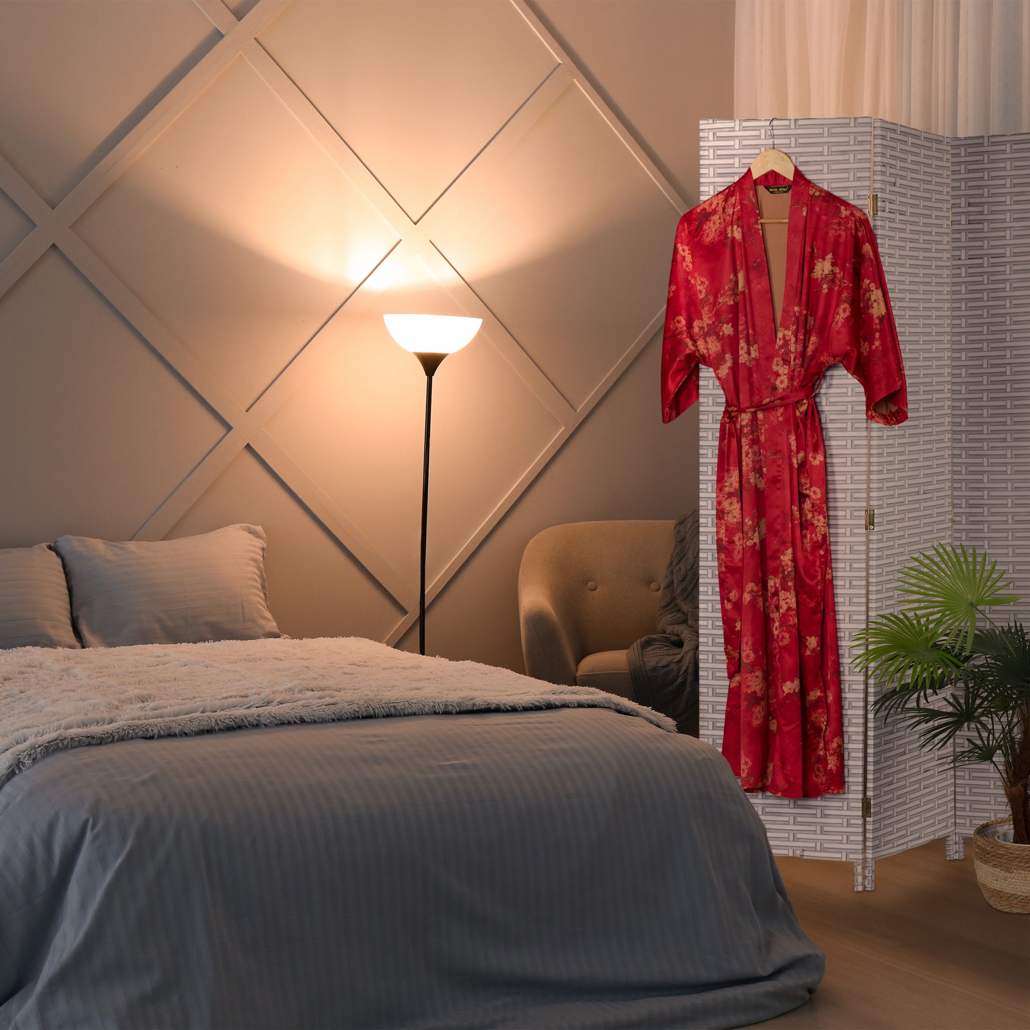 Paravent 170cm 3-teilig Weiss-Grau von Relaxdays