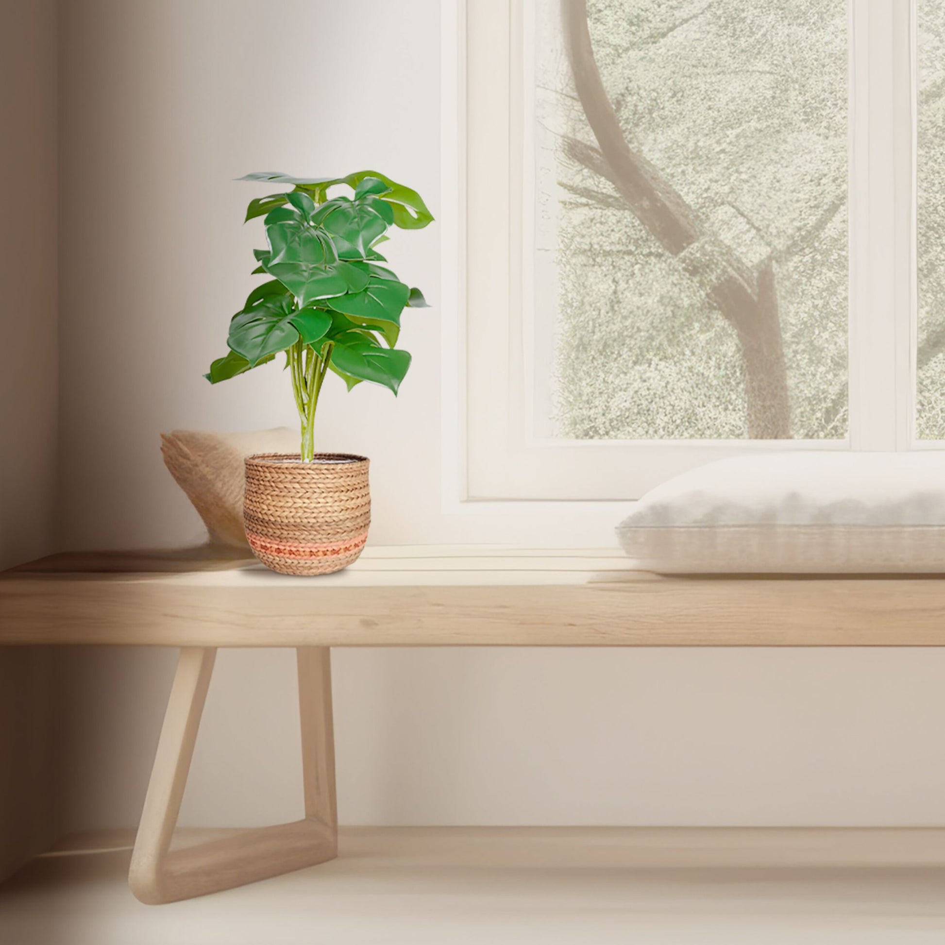 Kunstpflanze Monstera 2er-Set Weiss-Dunkelgrün von Relaxdays