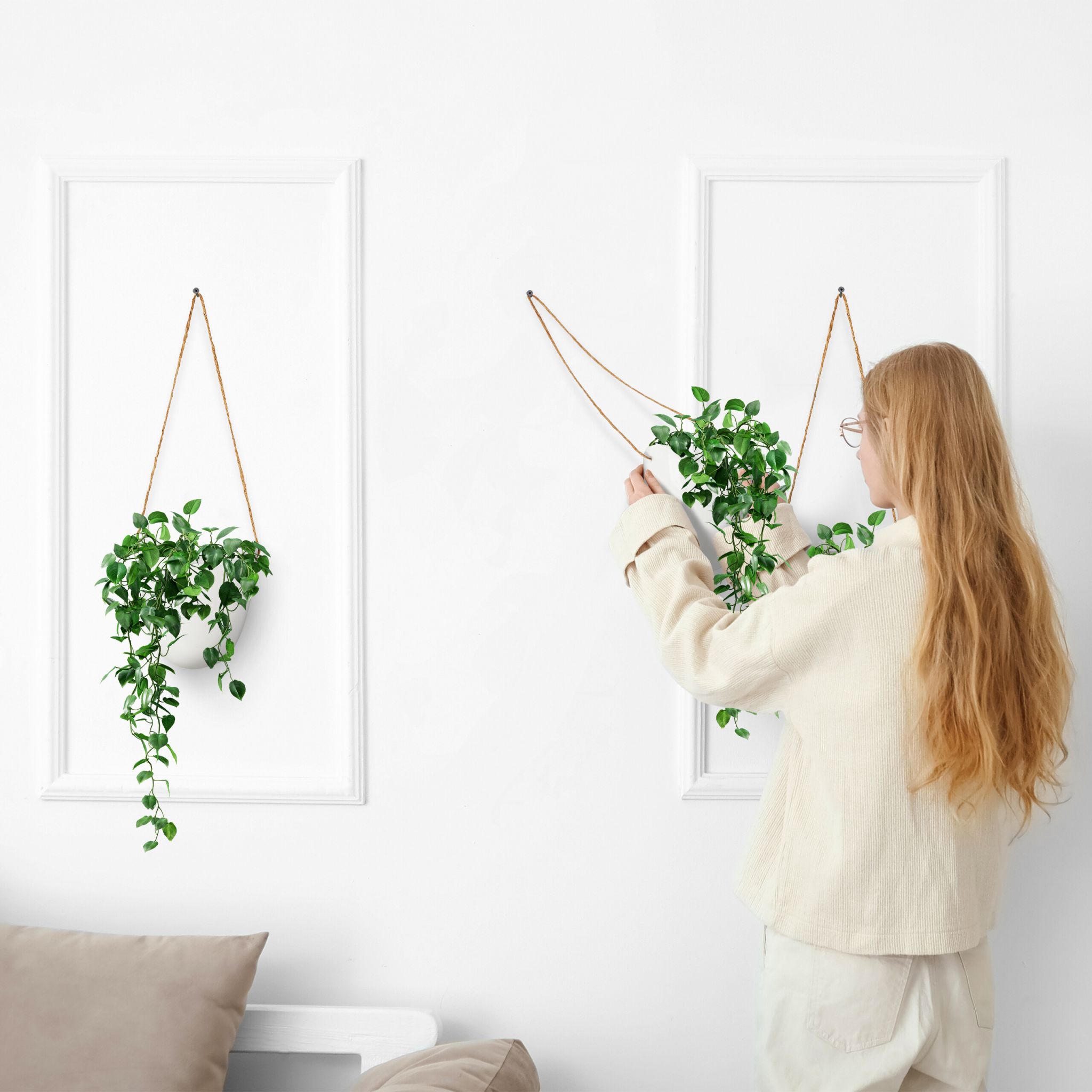 Hängende Wandvase 3er-Set Weiss-Hellbraun von Relaxdays