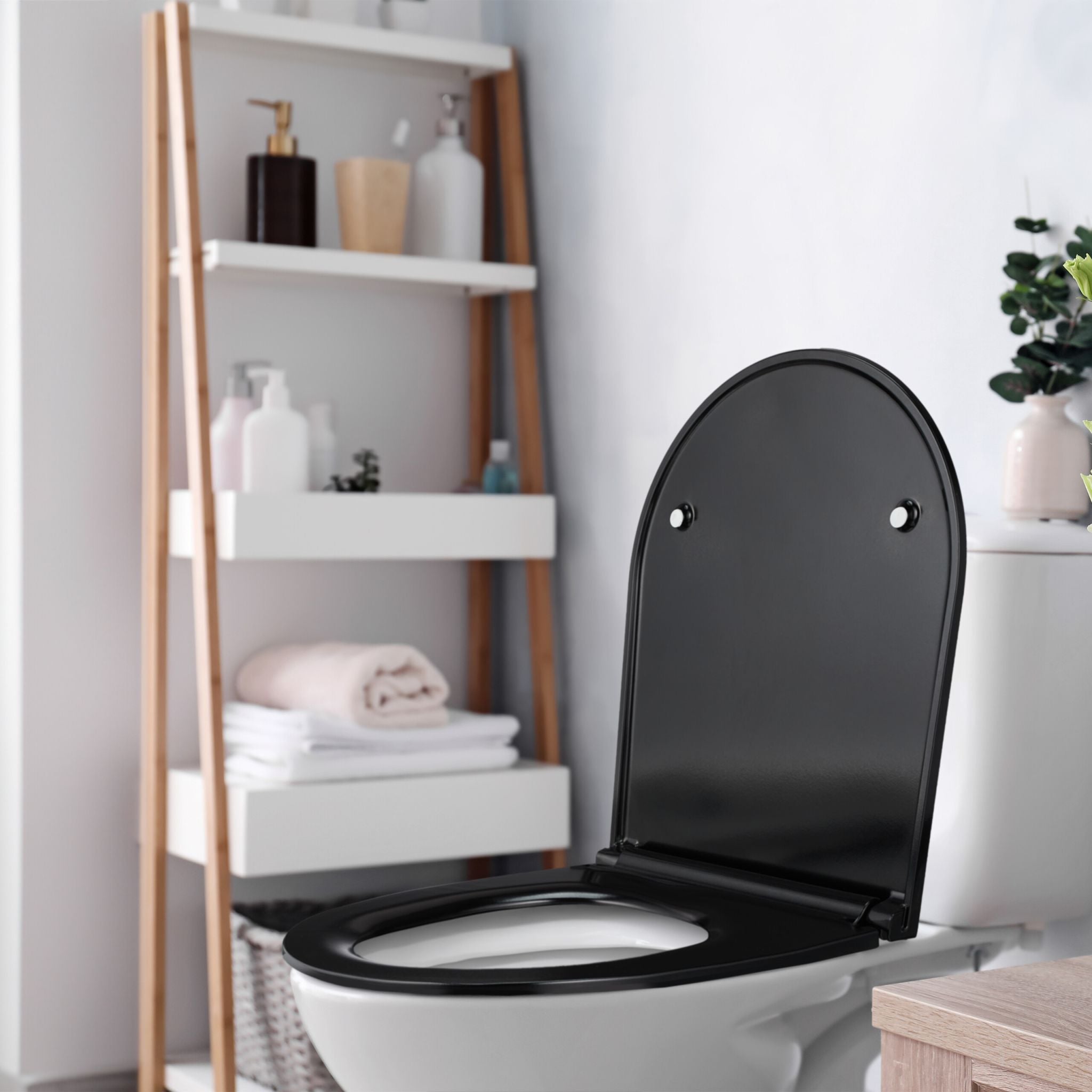 Toilettendeckel mit Absenkautomatik Schwarz von Relaxdays