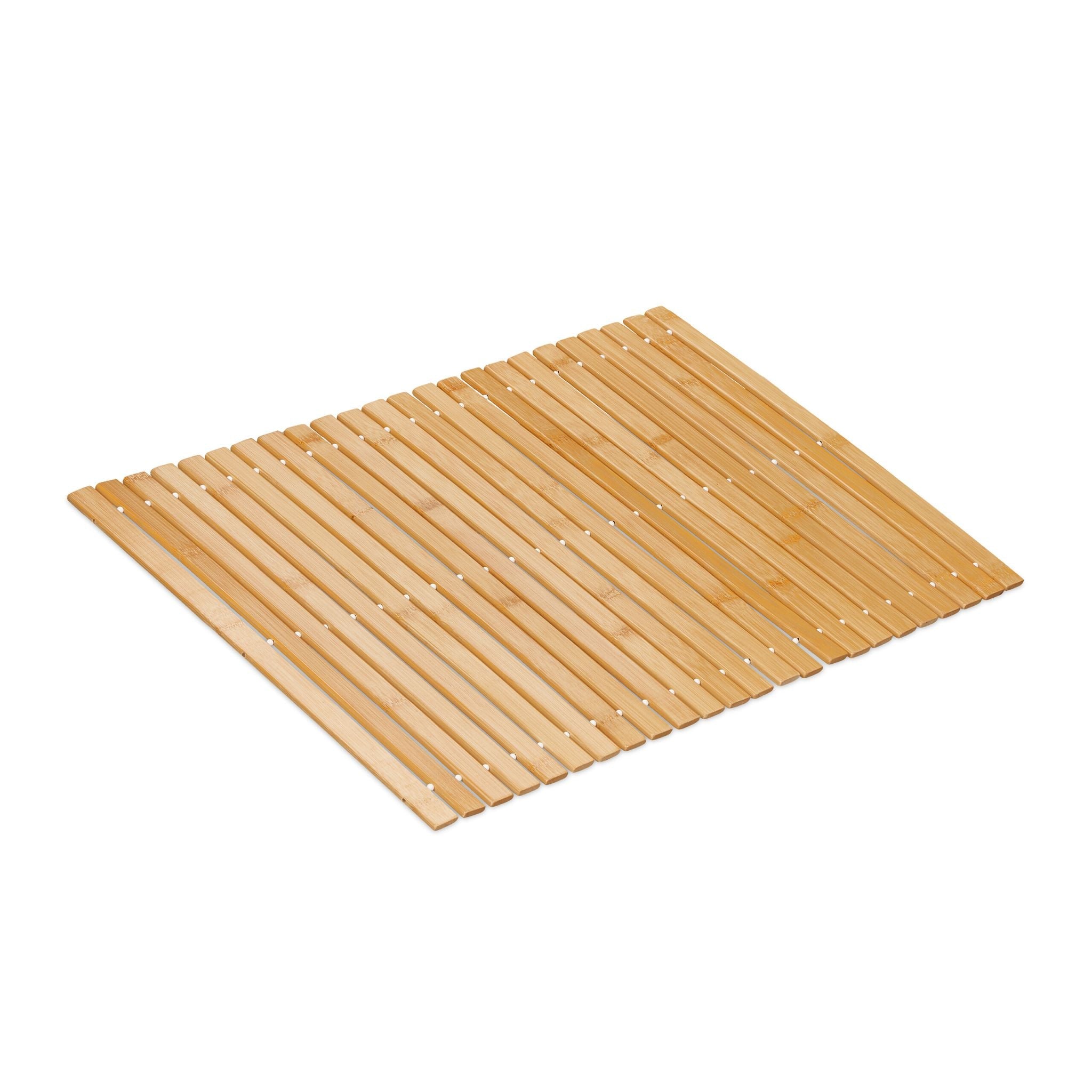 Badvorleger Bambus 60x40cm Weiss-Hellbraun von Relaxdays