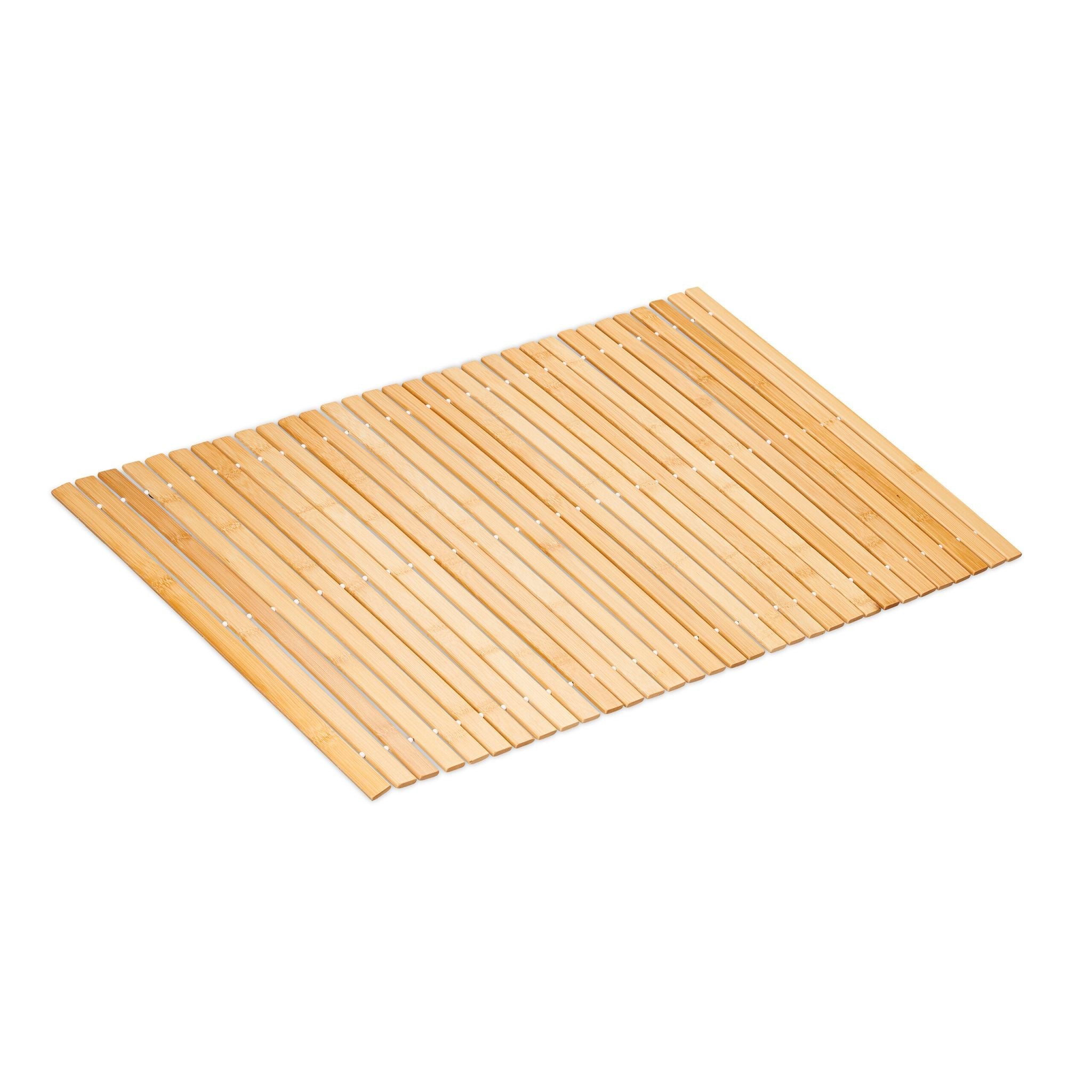 Badvorleger Bambus 80x50cm Weiss-Hellbraun von Relaxdays
