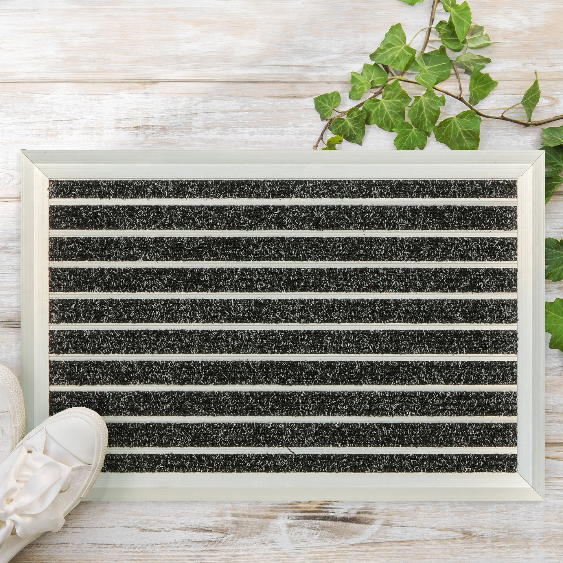 Fussmatte Aluminium schwarz Schwarz-Silber von Relaxdays