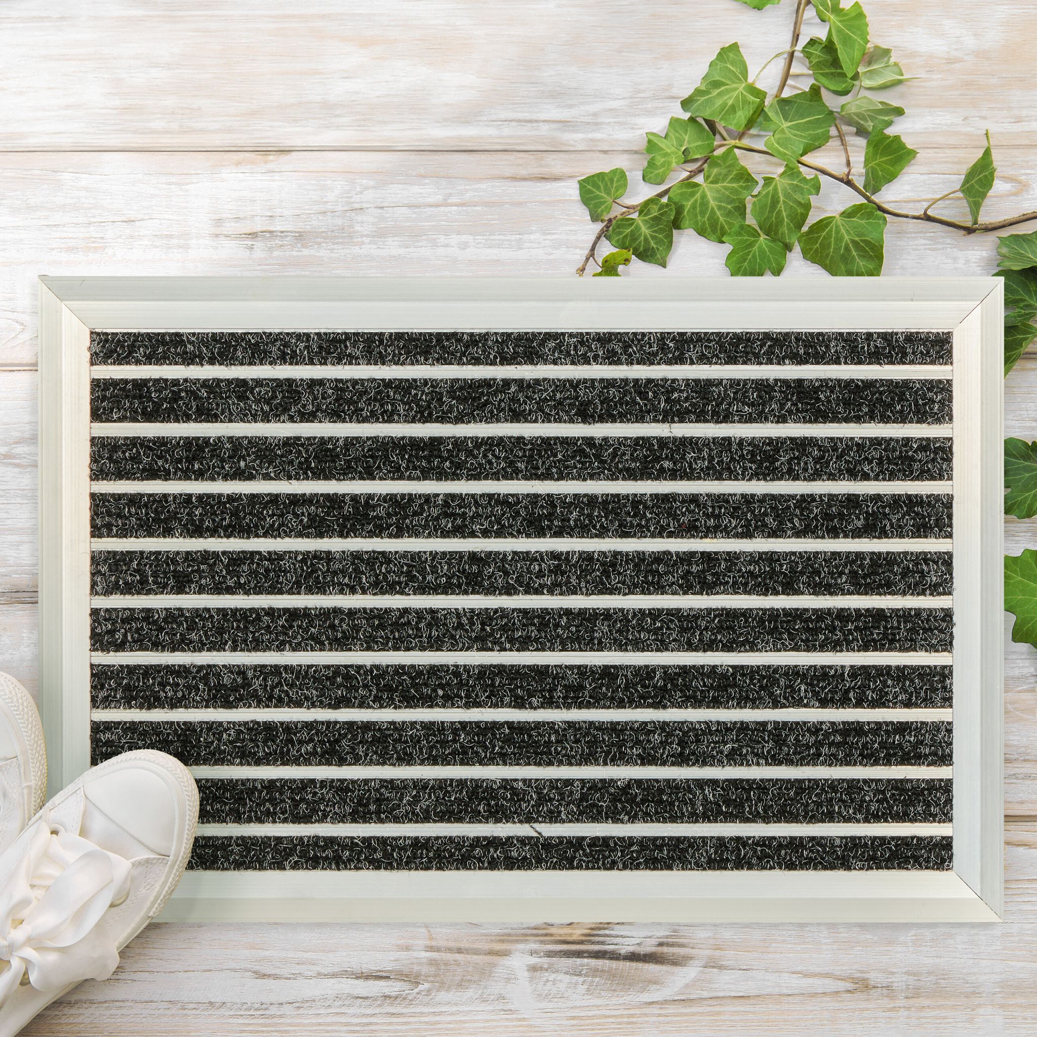 Fussmatte Aluminium schwarz Schwarz-Silber von Relaxdays