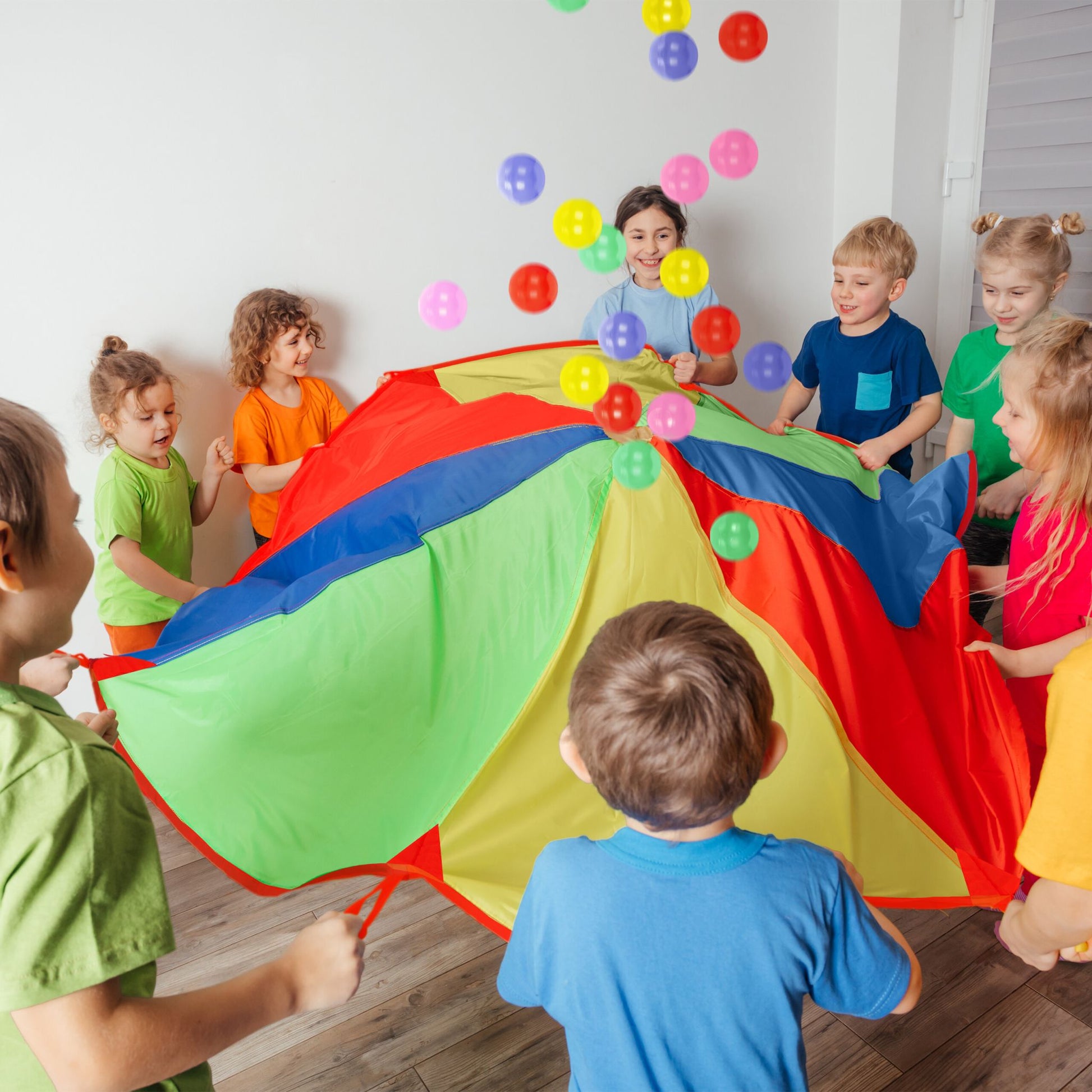 Buntes Schwungtuch mit Bällen Blau-Grün-Rot von Relaxdays