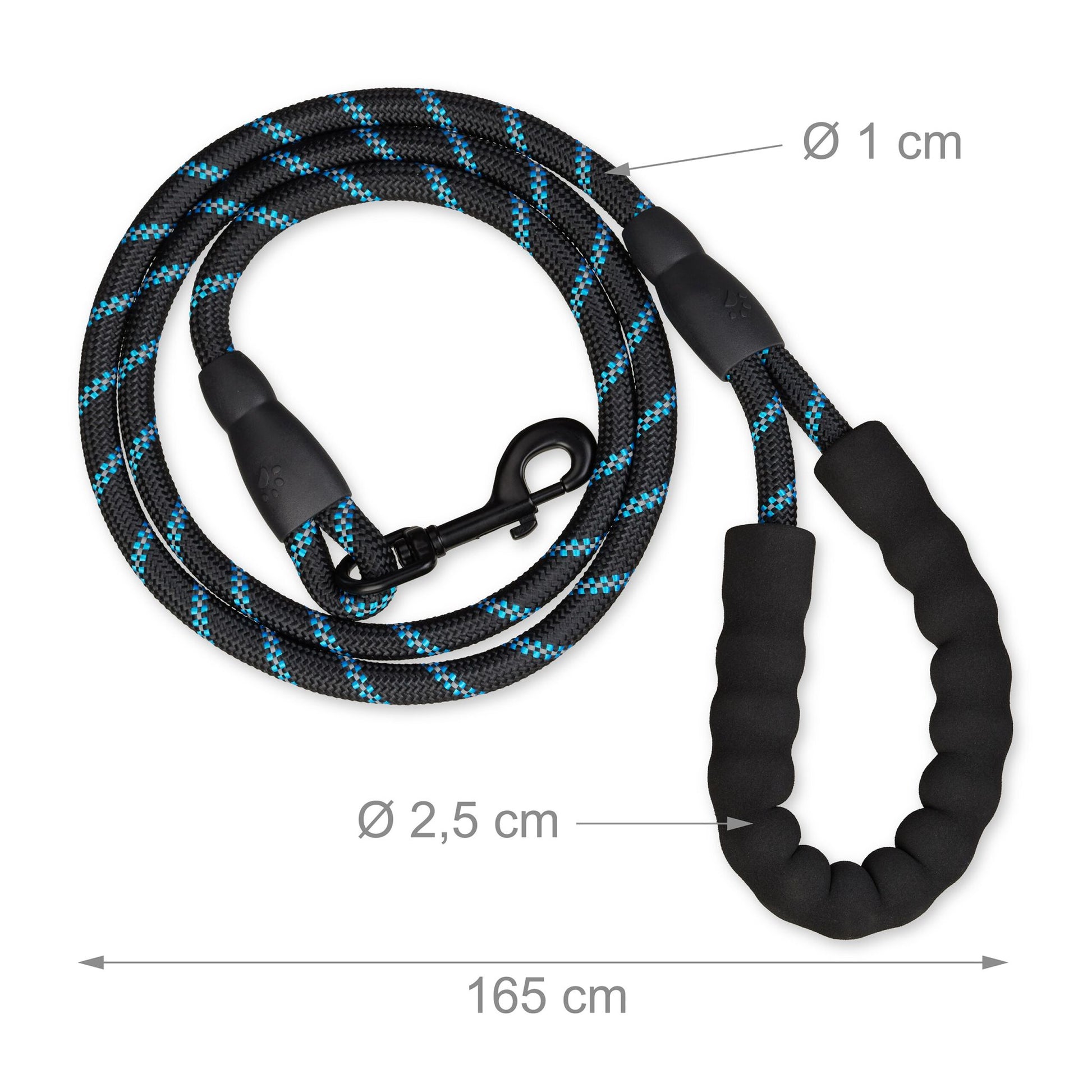 Gepolsterte Hundeleine schwarz 150cm Blau-Schwarz-Grau von Relaxdays