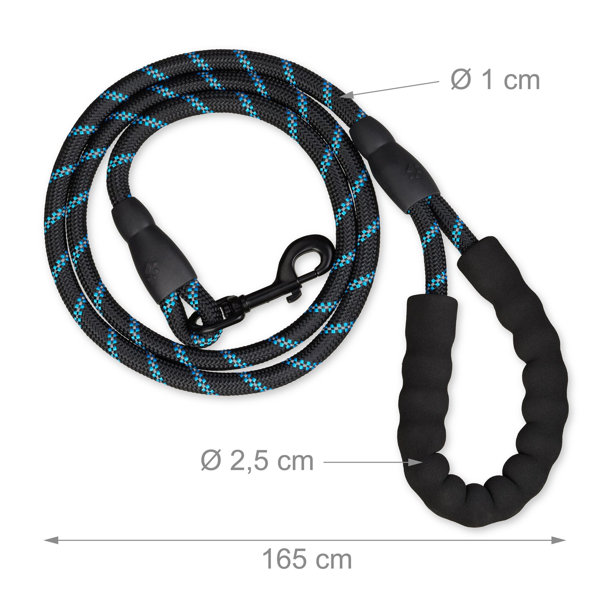 Gepolsterte Hundeleine schwarz 150cm Blau-Schwarz-Grau von Relaxdays