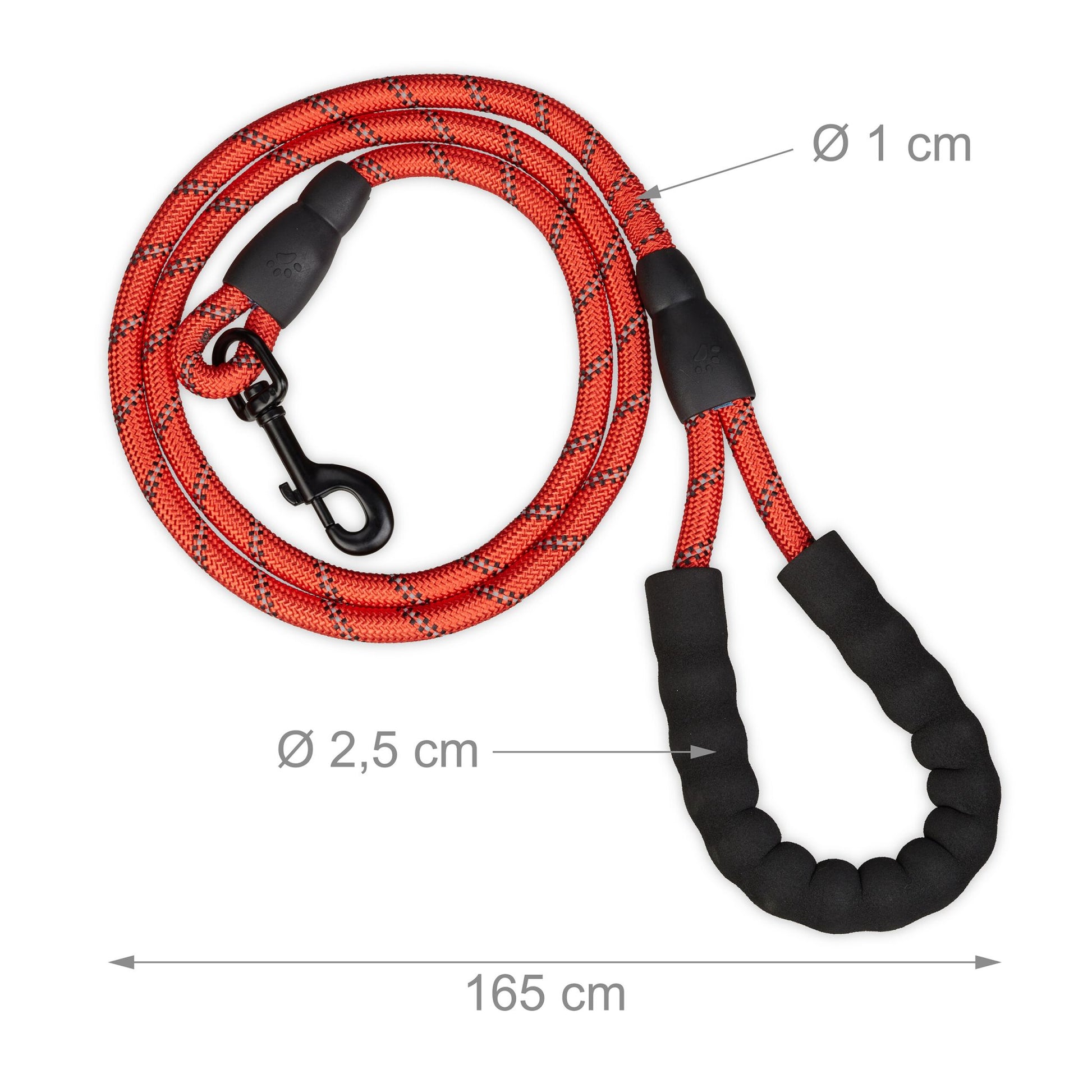 Gepolsterte Hundeleine rot 150cm Rot-Schwarz-Grau von Relaxdays