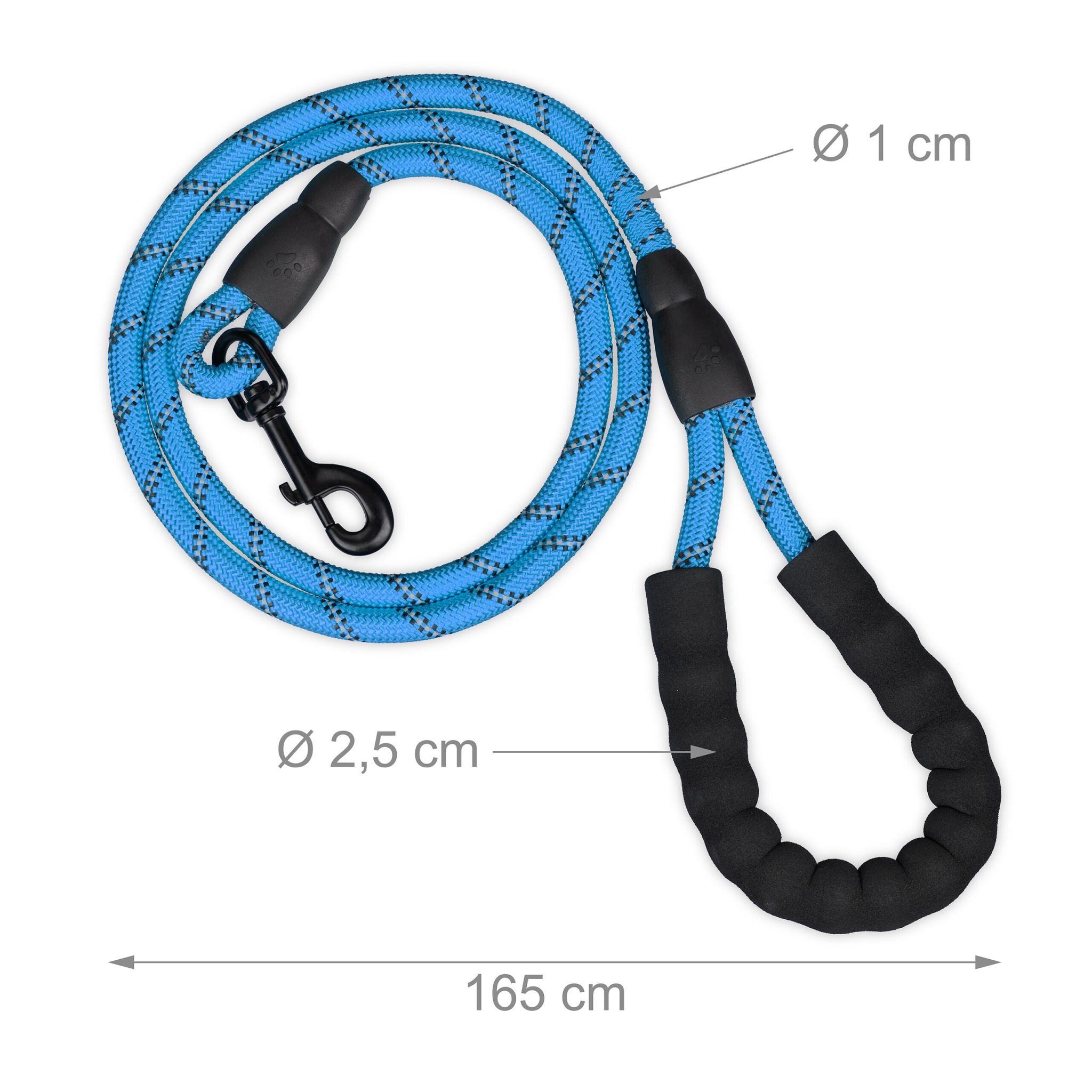Gepolsterte Hundeleine blau 150cm Blau-Schwarz-Grau von Relaxdays