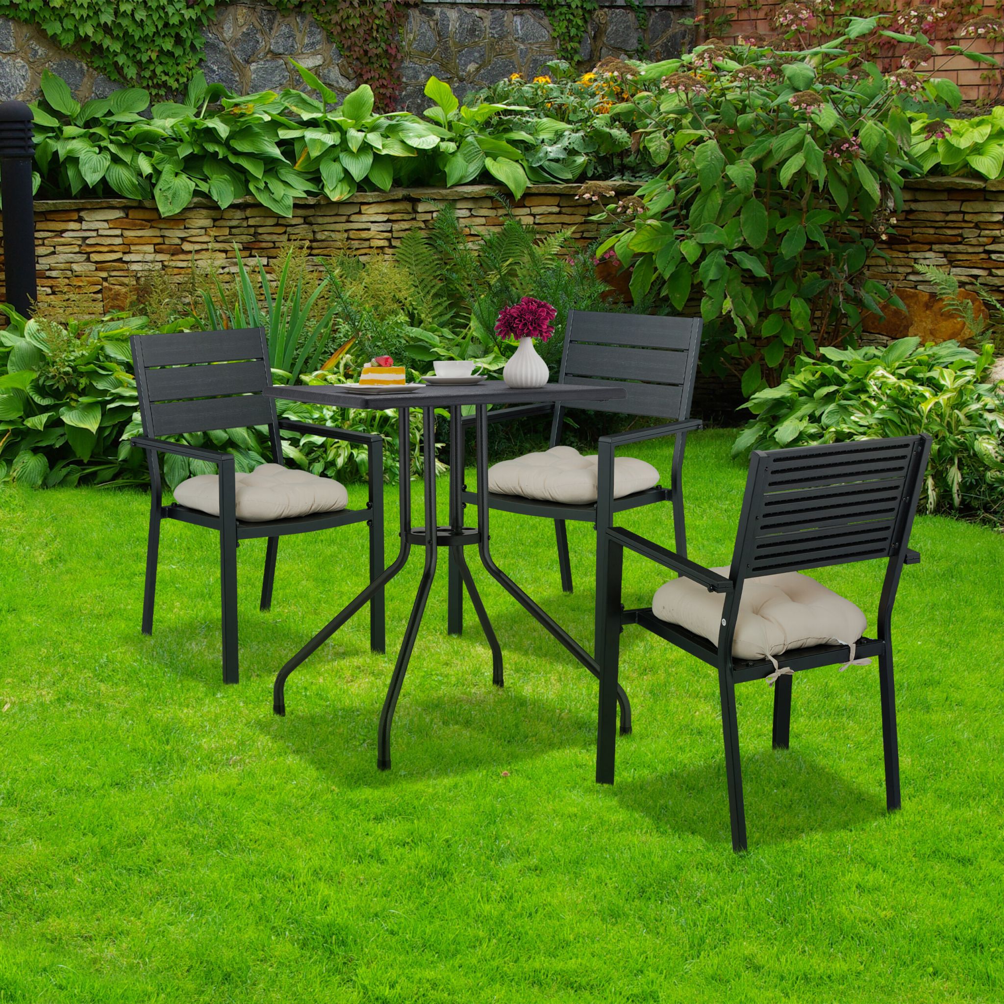 Gartentisch in schwarzer Holzoptik Schwarz von Relaxdays