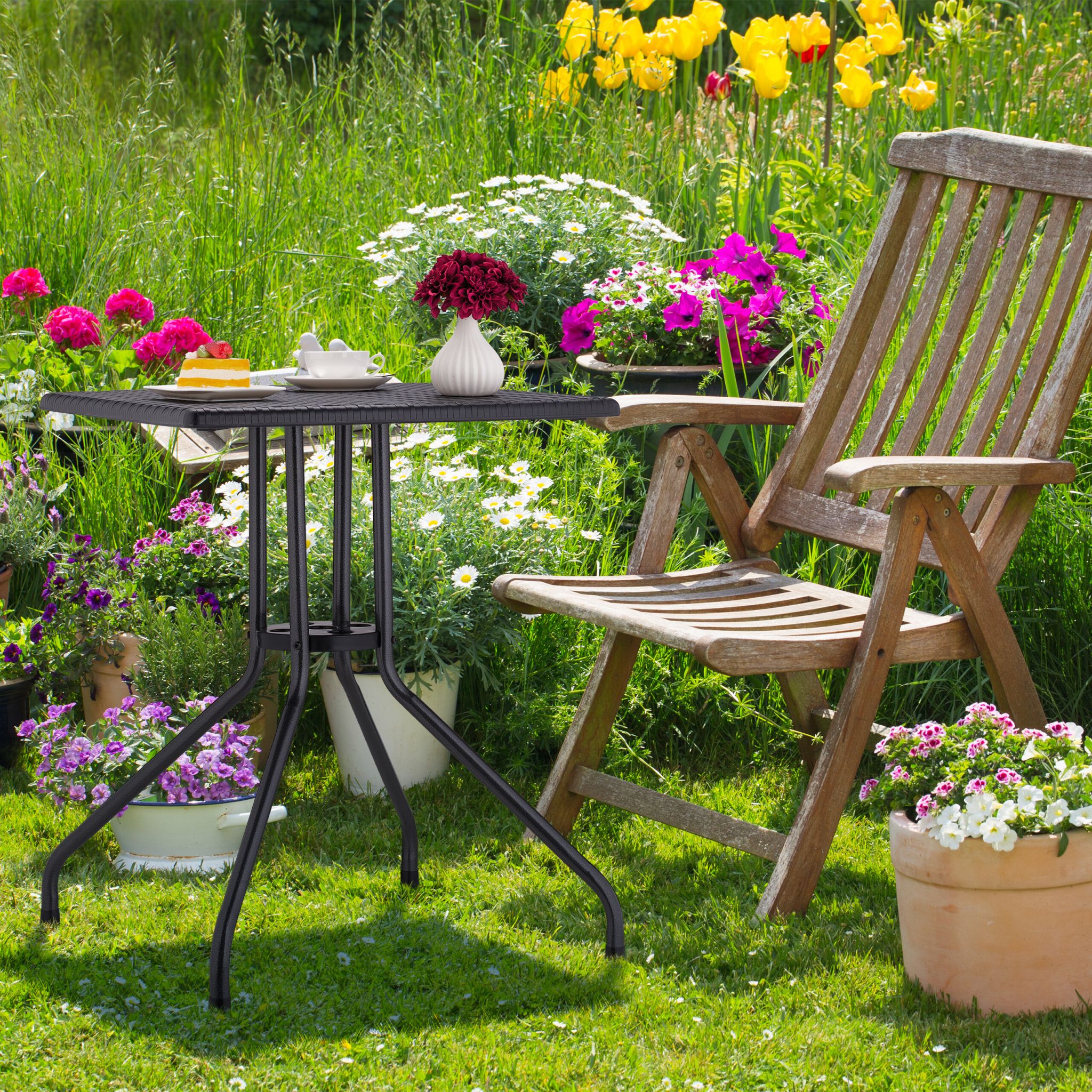 Gartentisch in schwarzer Rattan-Optik Schwarz von Relaxdays