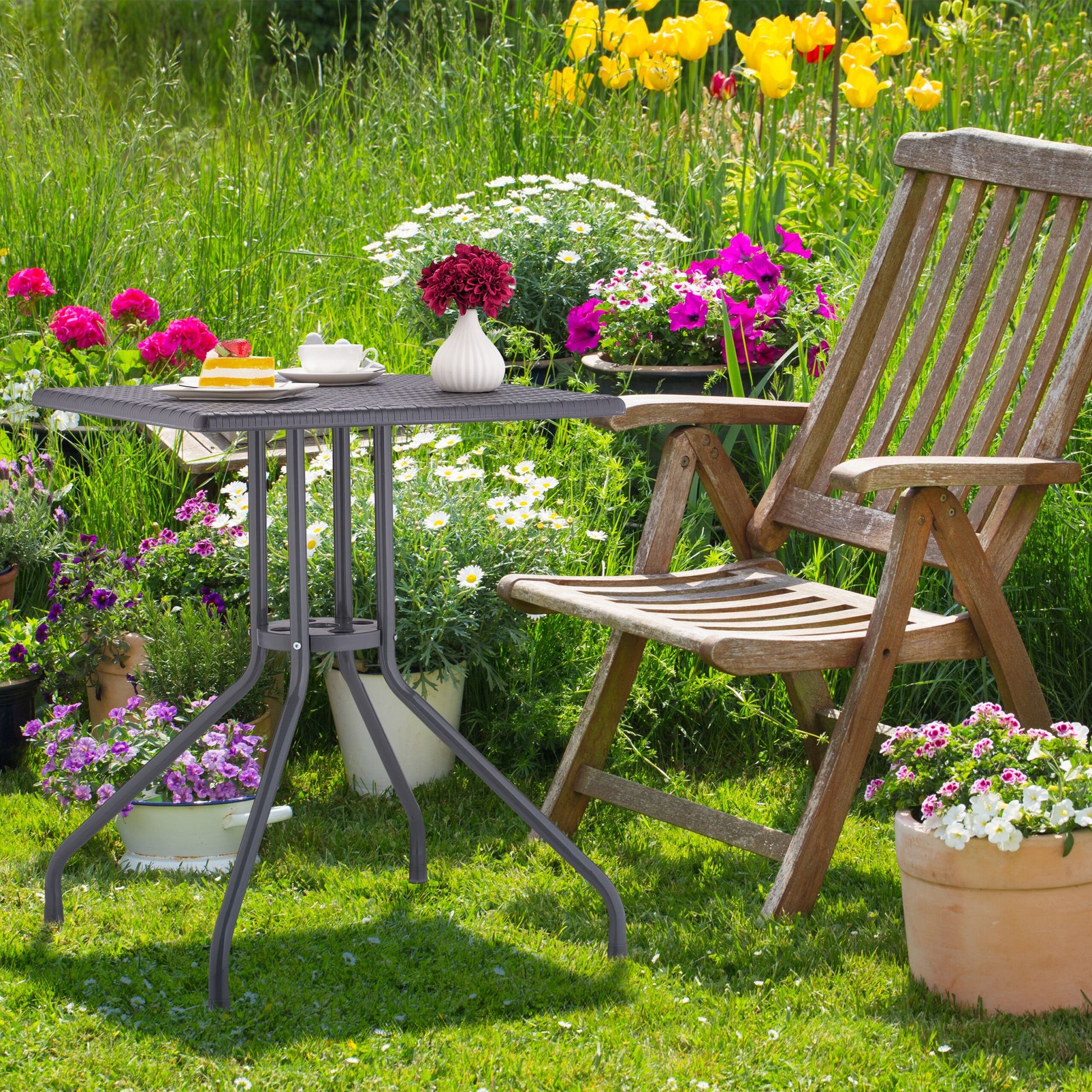 Gartentisch in grauer Rattan-Optik Grau von Relaxdays
