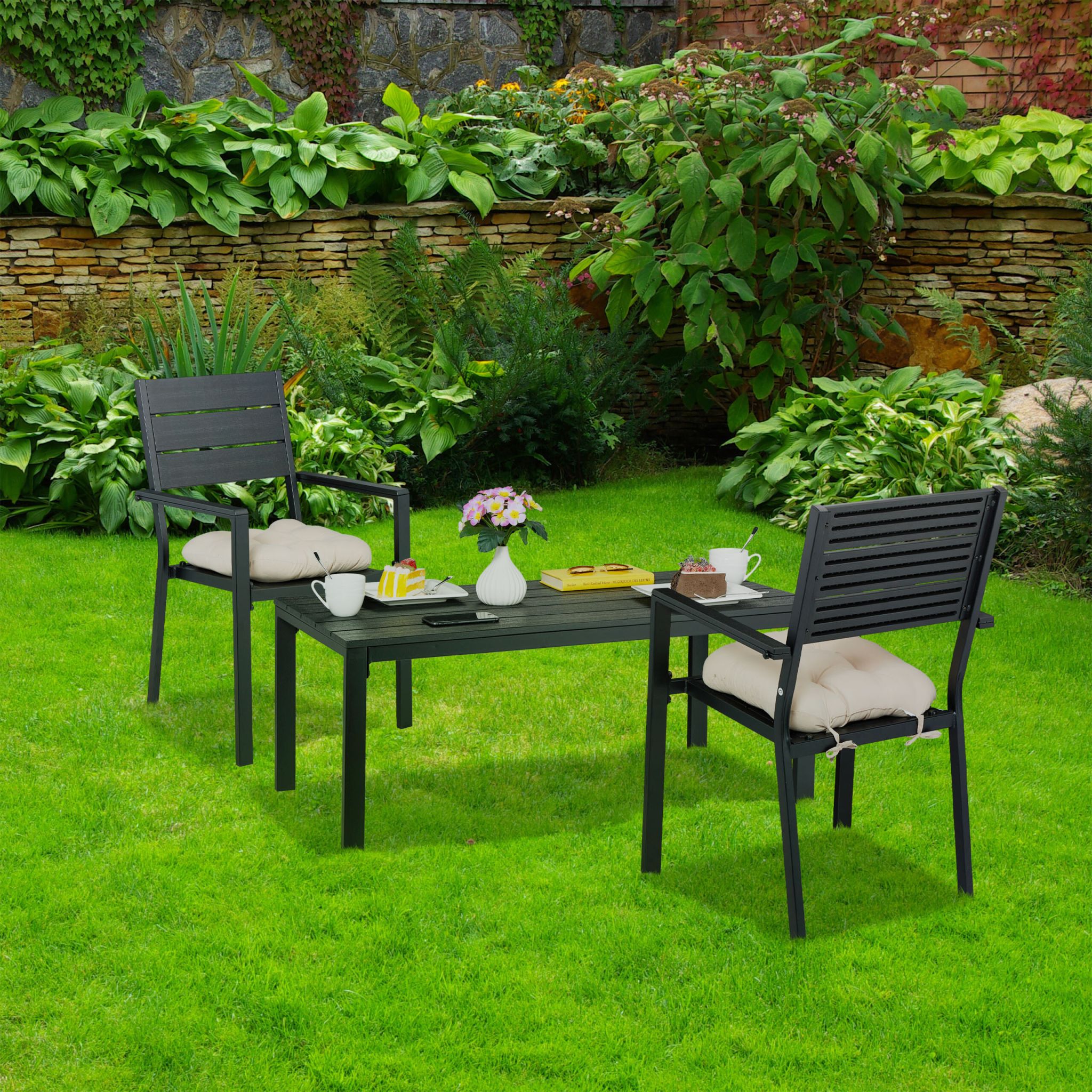 Gartenstuhl 2er-Set Schwarz von Relaxdays