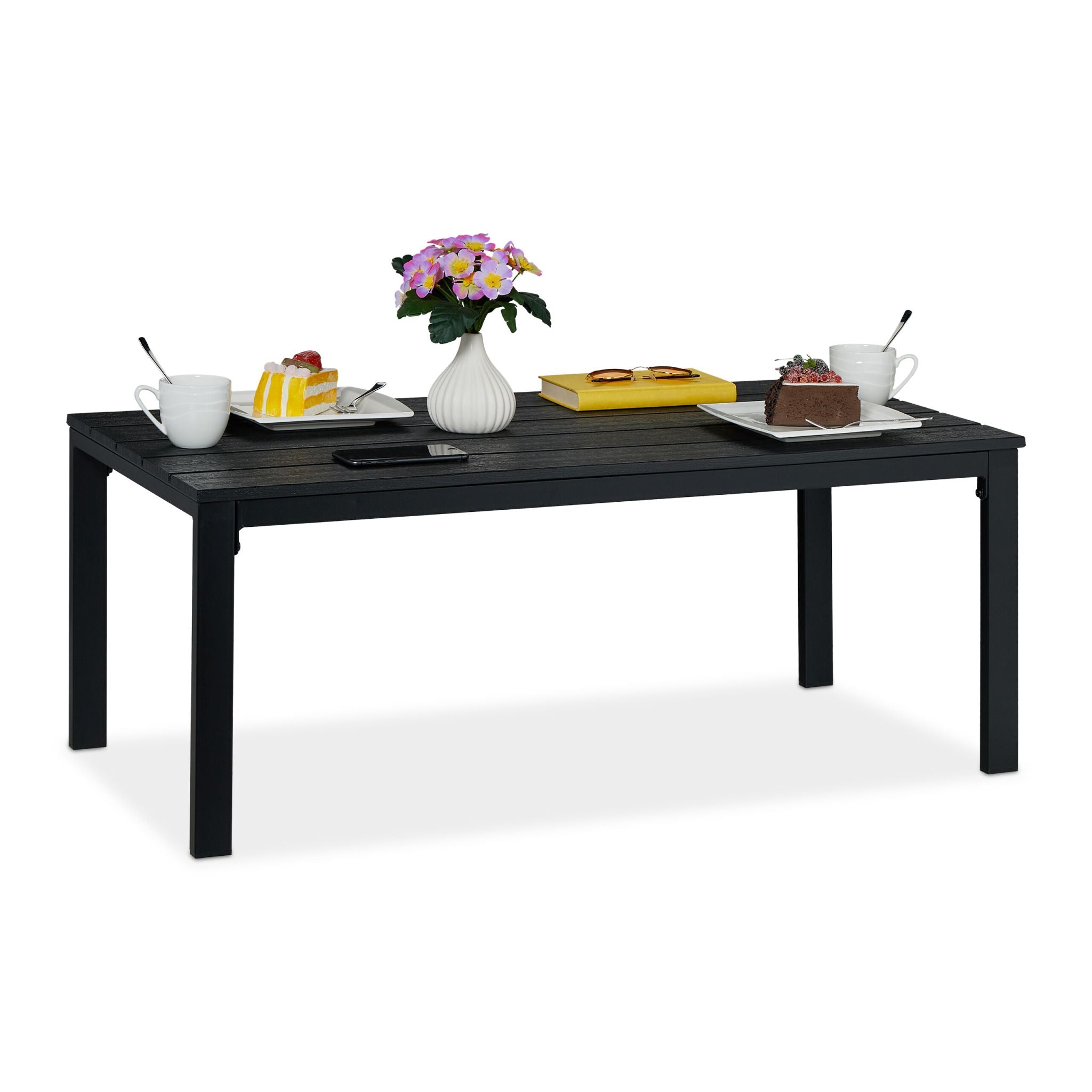 Rechteckiger Gartentisch Holzoptik Schwarz von Relaxdays