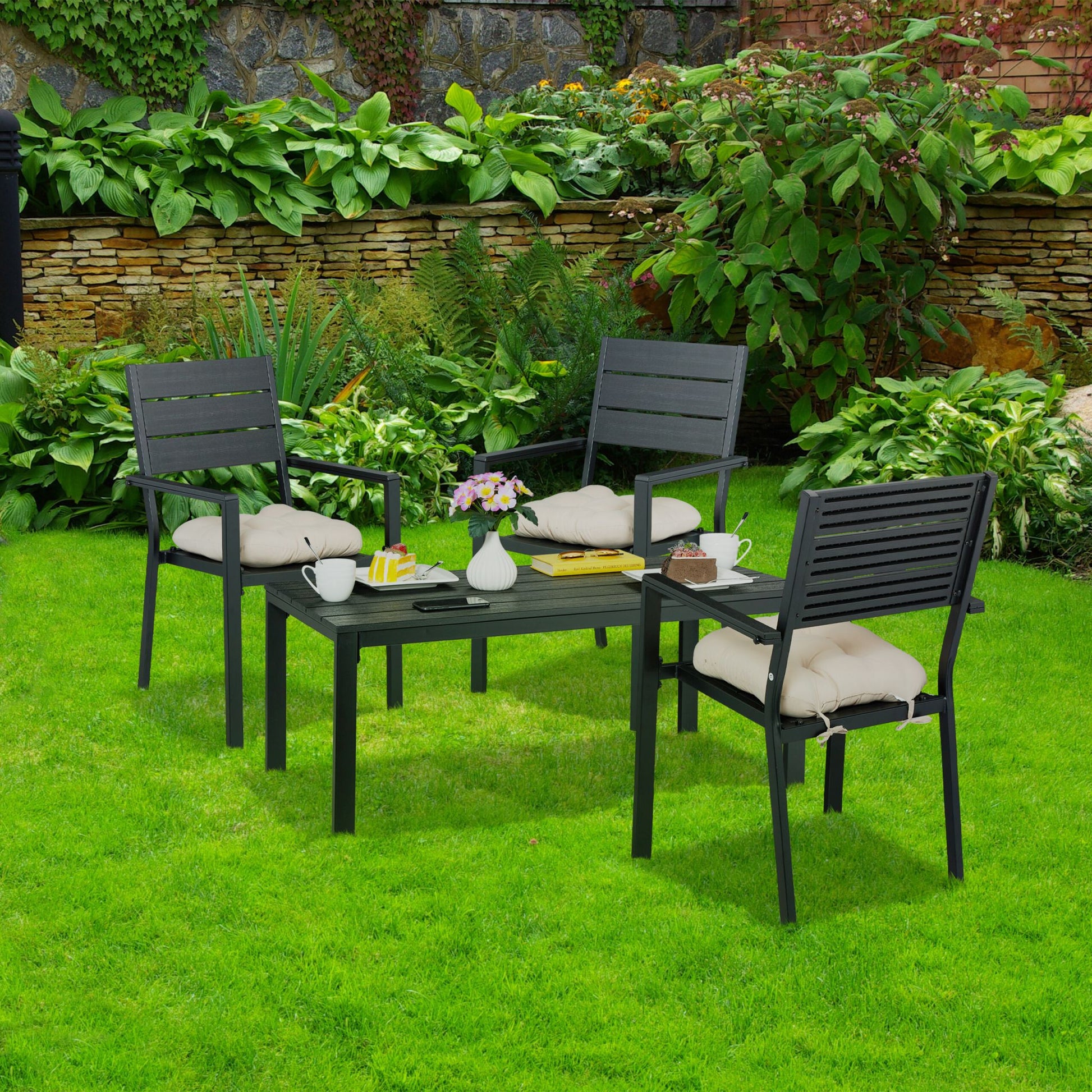 Rechteckiger Gartentisch Holzoptik Schwarz von Relaxdays