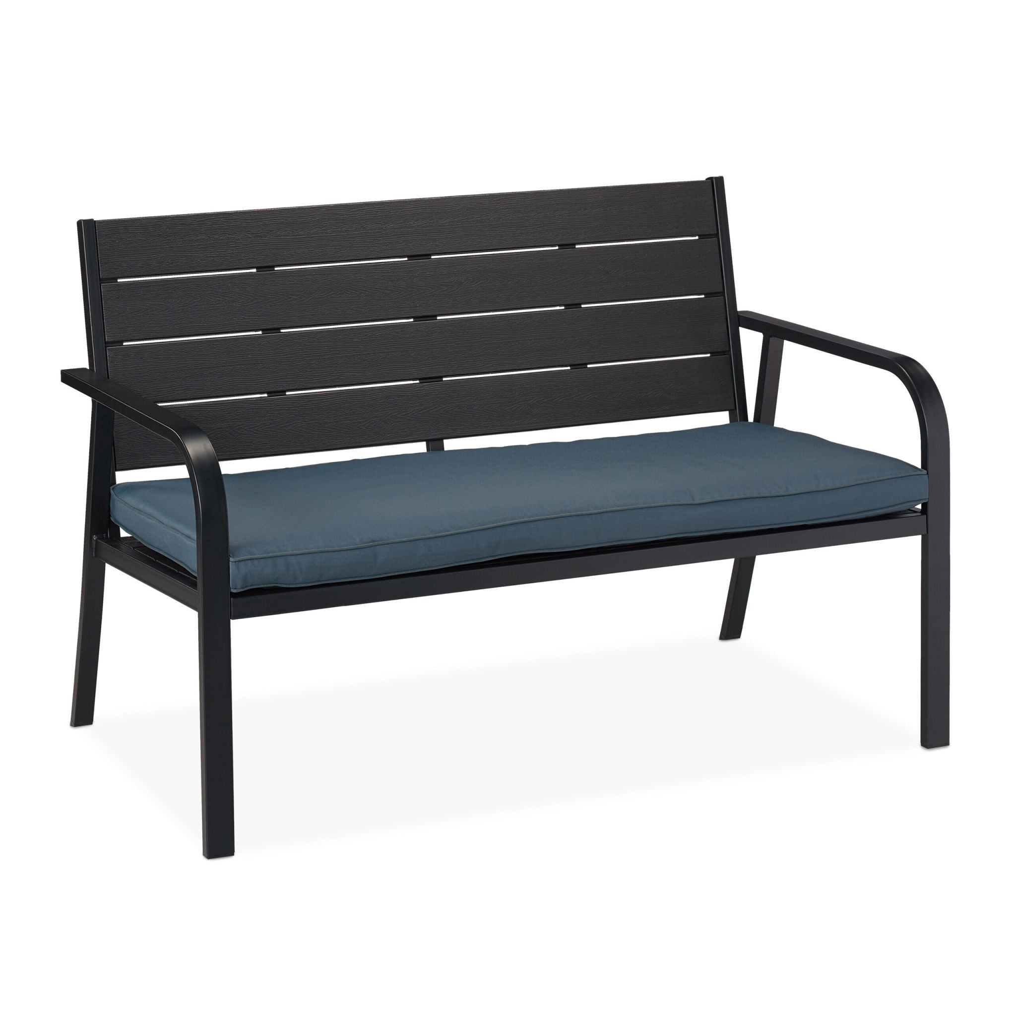 Gartenbank mit Sitzauflage Anthrazit-Schwarz von Relaxdays