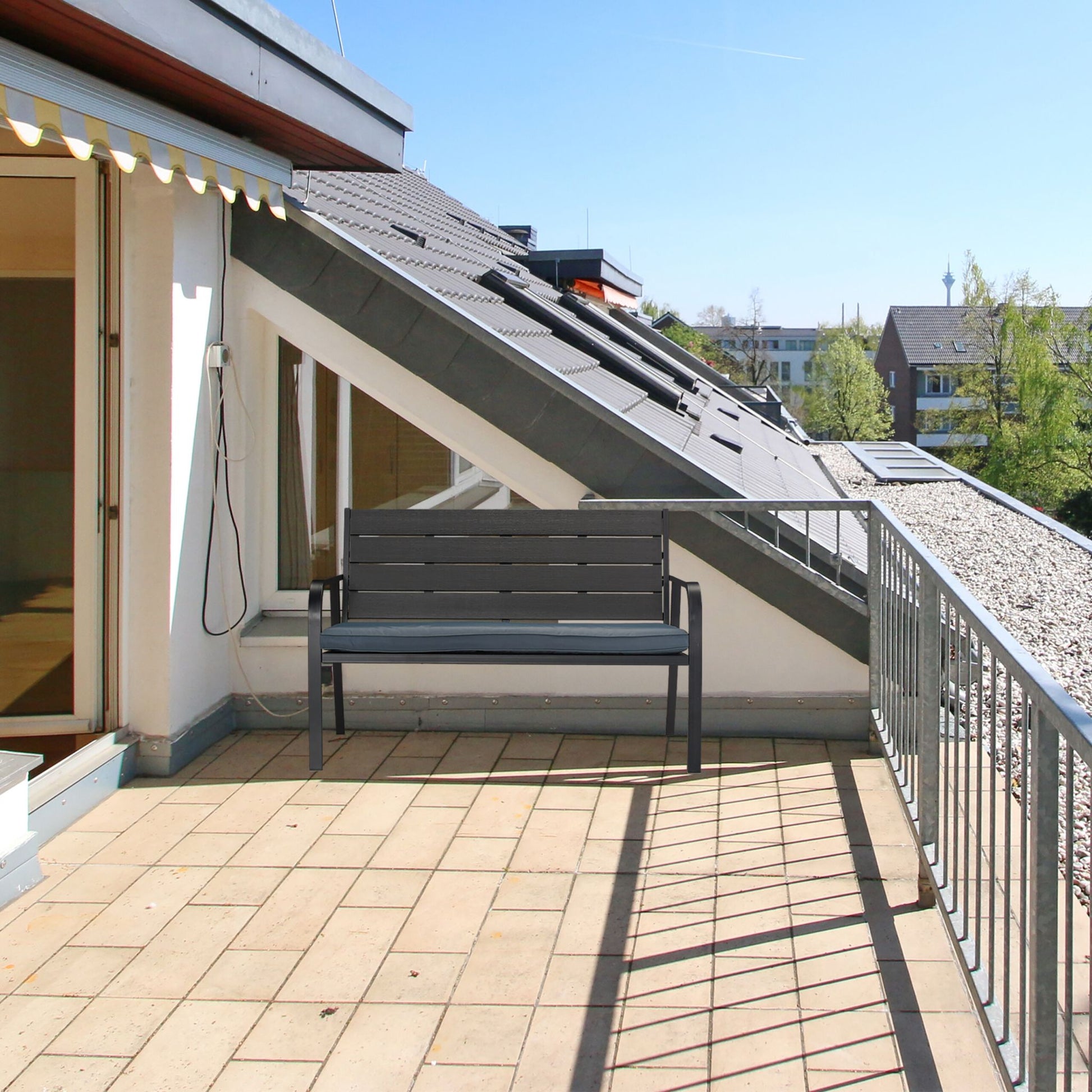 Gartenbank mit Sitzauflage Anthrazit-Schwarz von Relaxdays