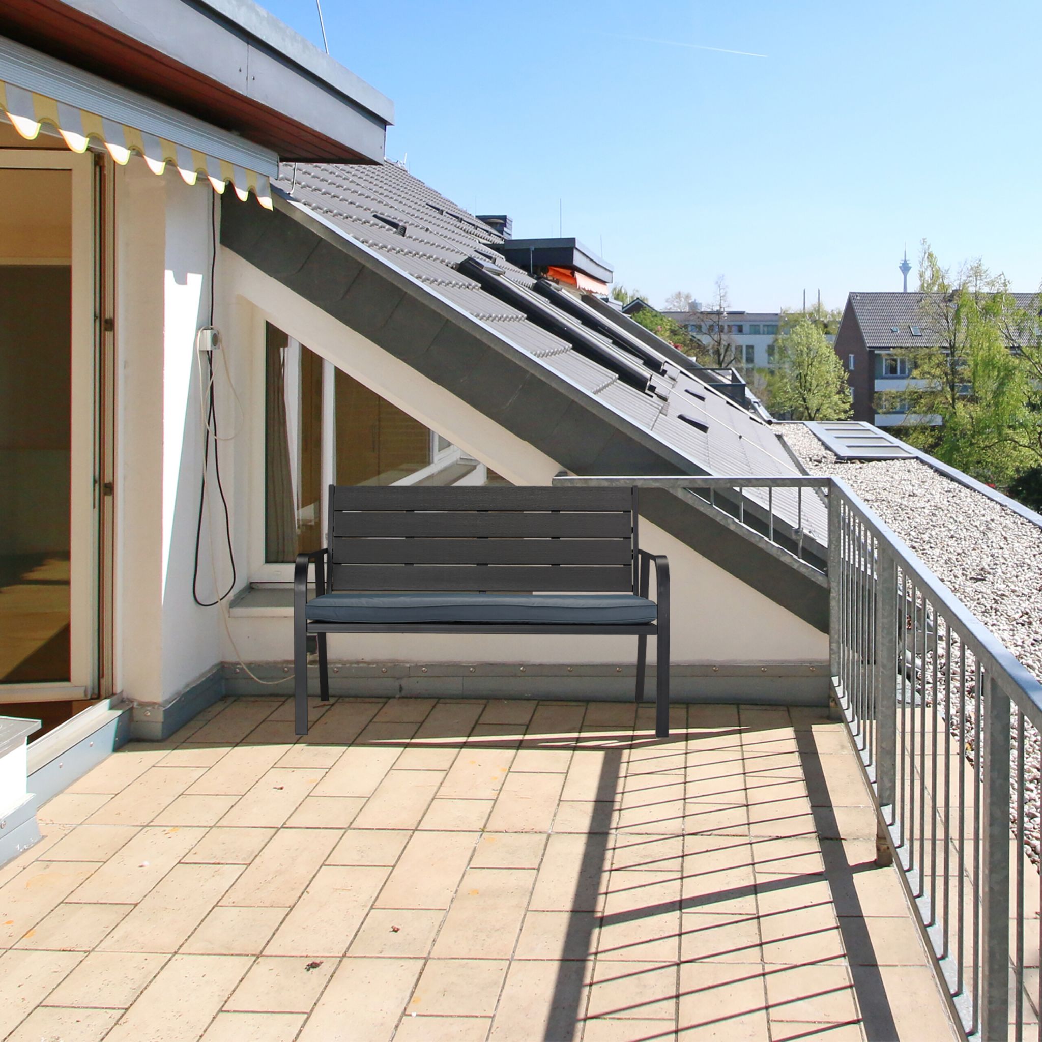 Gartenbank mit Sitzauflage Anthrazit-Schwarz von Relaxdays