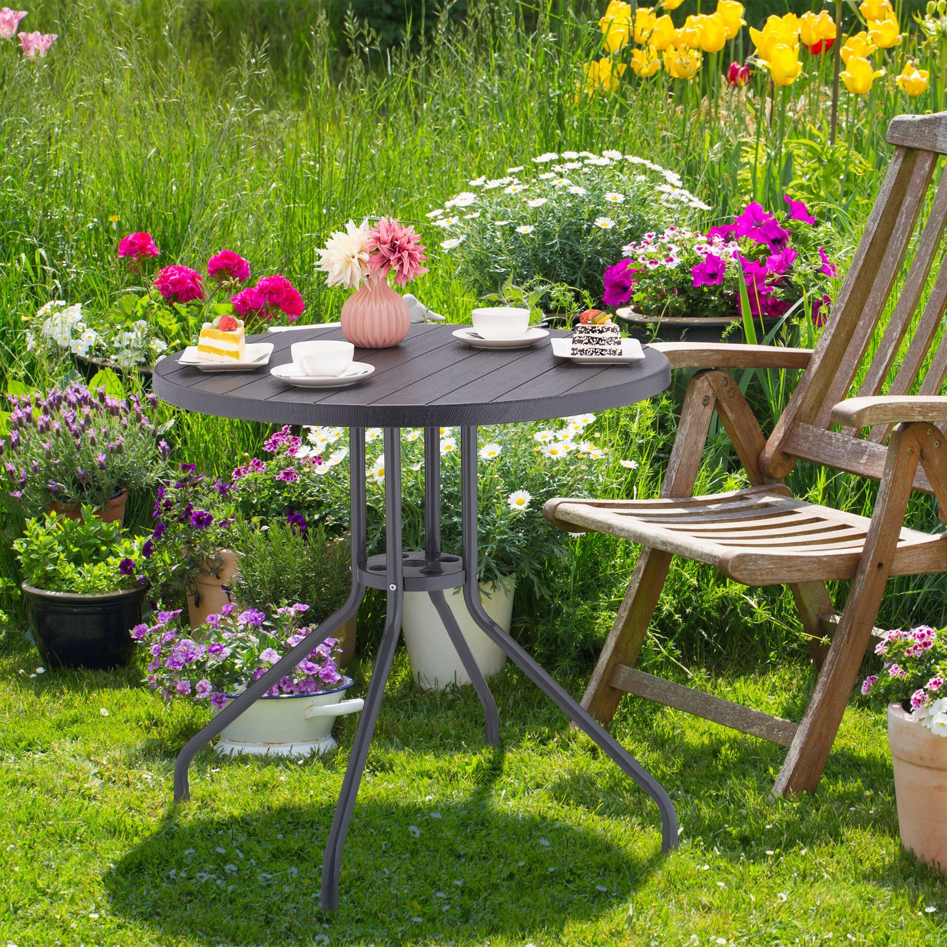Runder Gartentisch in Holzoptik Grau von Relaxdays