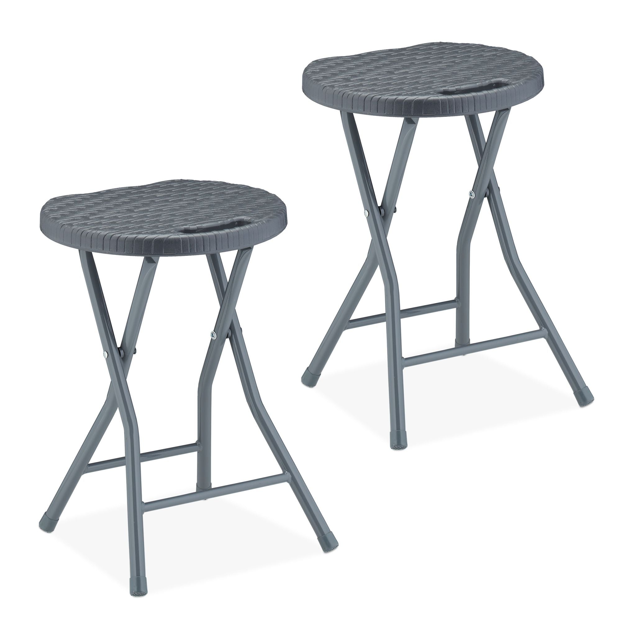 Rattan Klapphocker 2er-Set Grau von Relaxdays