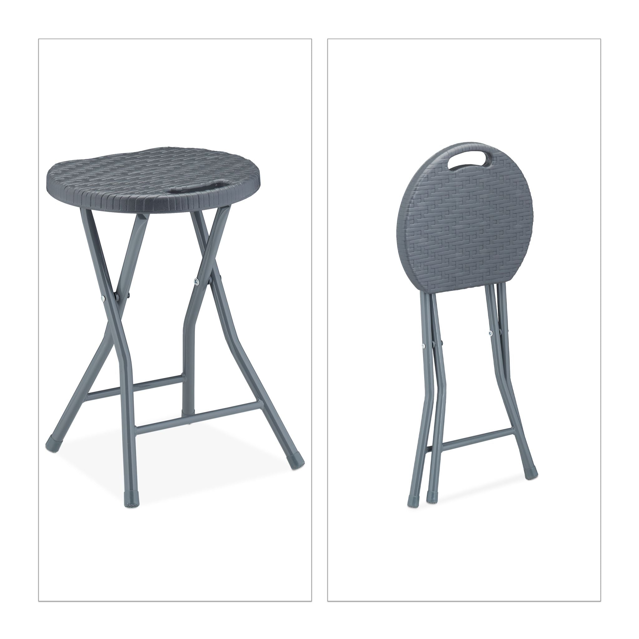 Rattan Klapphocker 2er-Set Grau von Relaxdays