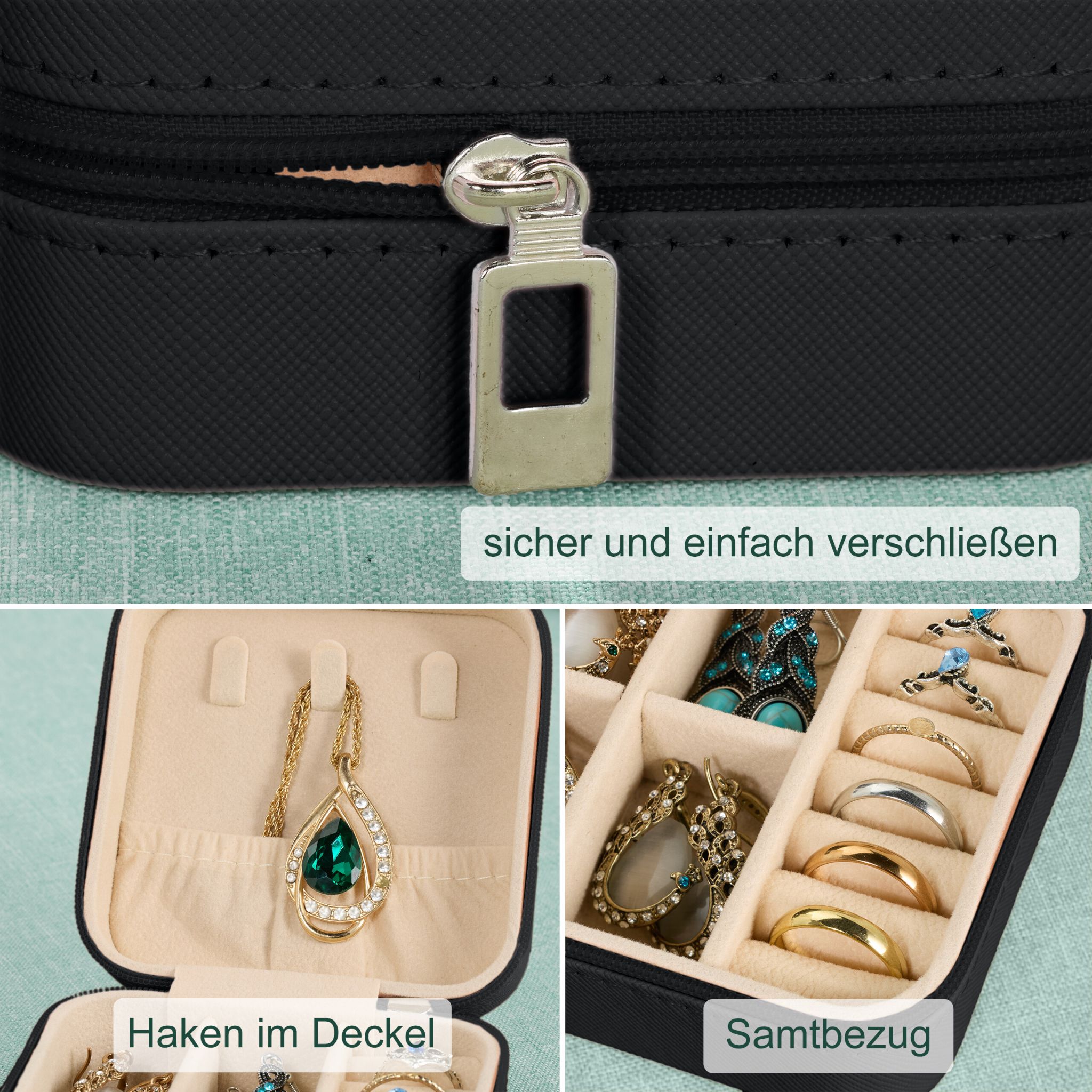 Schmuckkästchen für Reisen Creme-Schwarz-Silber von Relaxdays