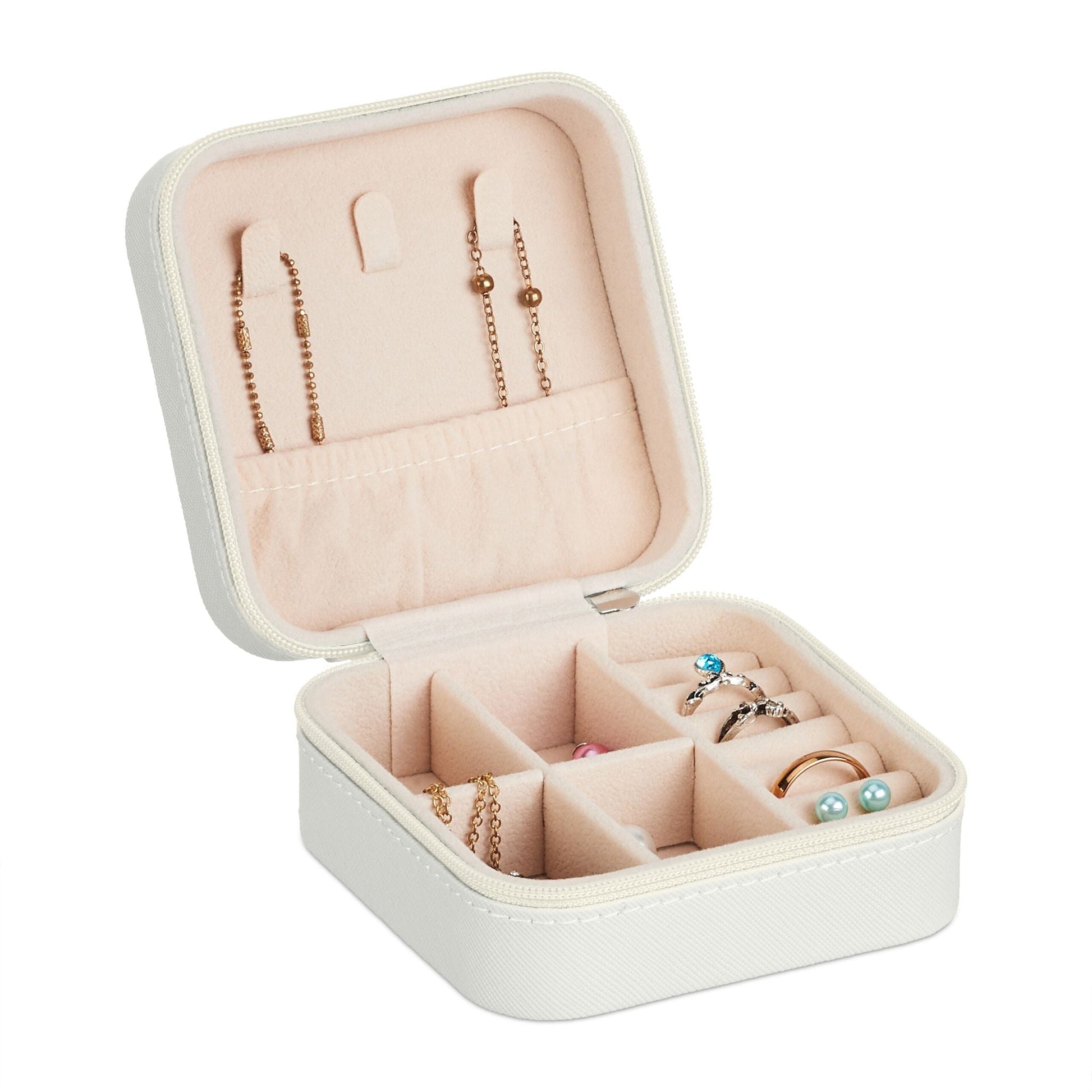 Schmuckkästchen für Reisen Weiss-Creme-Silber von Relaxdays
